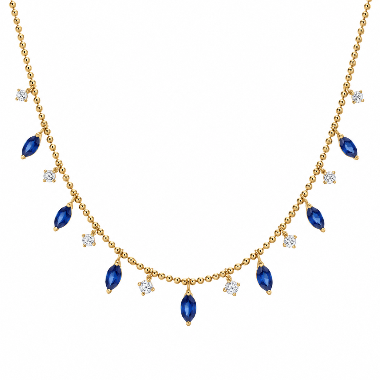 18K Gold Fringe Marquise Gemstone & Diamond Necklace