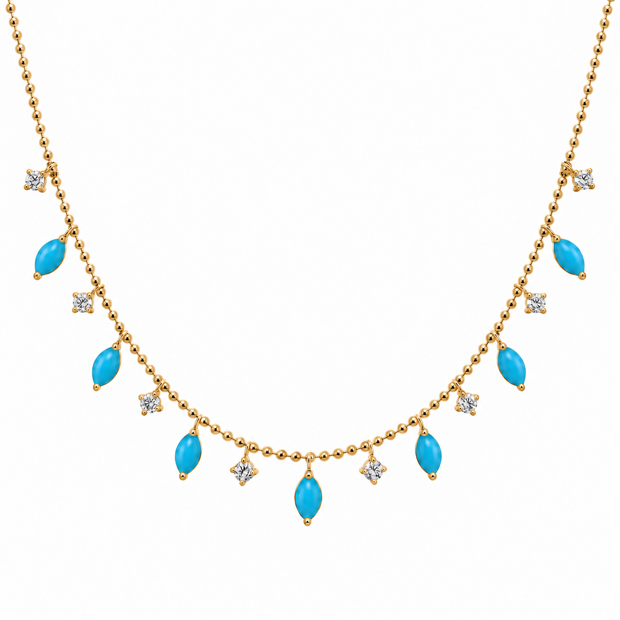 18K Gold Fringe Marquise Gemstone & Diamond Necklace
