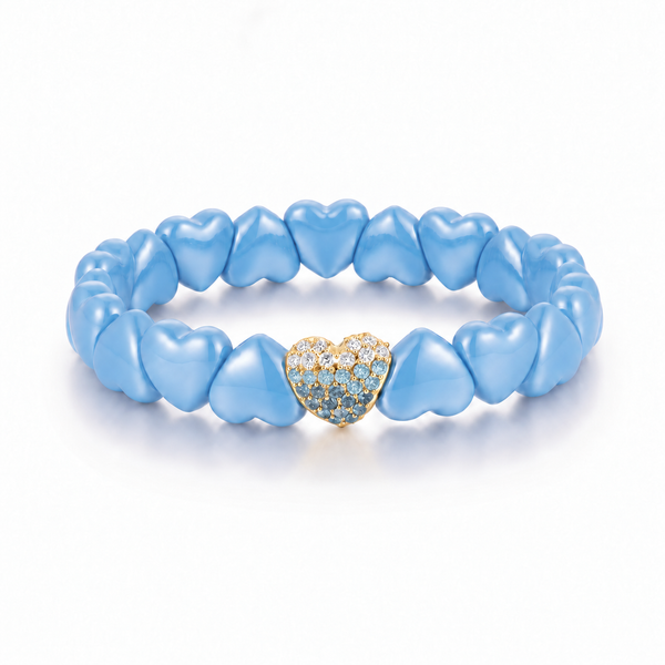 18K Gold Diamond Pavé Ceramic Heart Stretch Bracelet - Stevie Wren