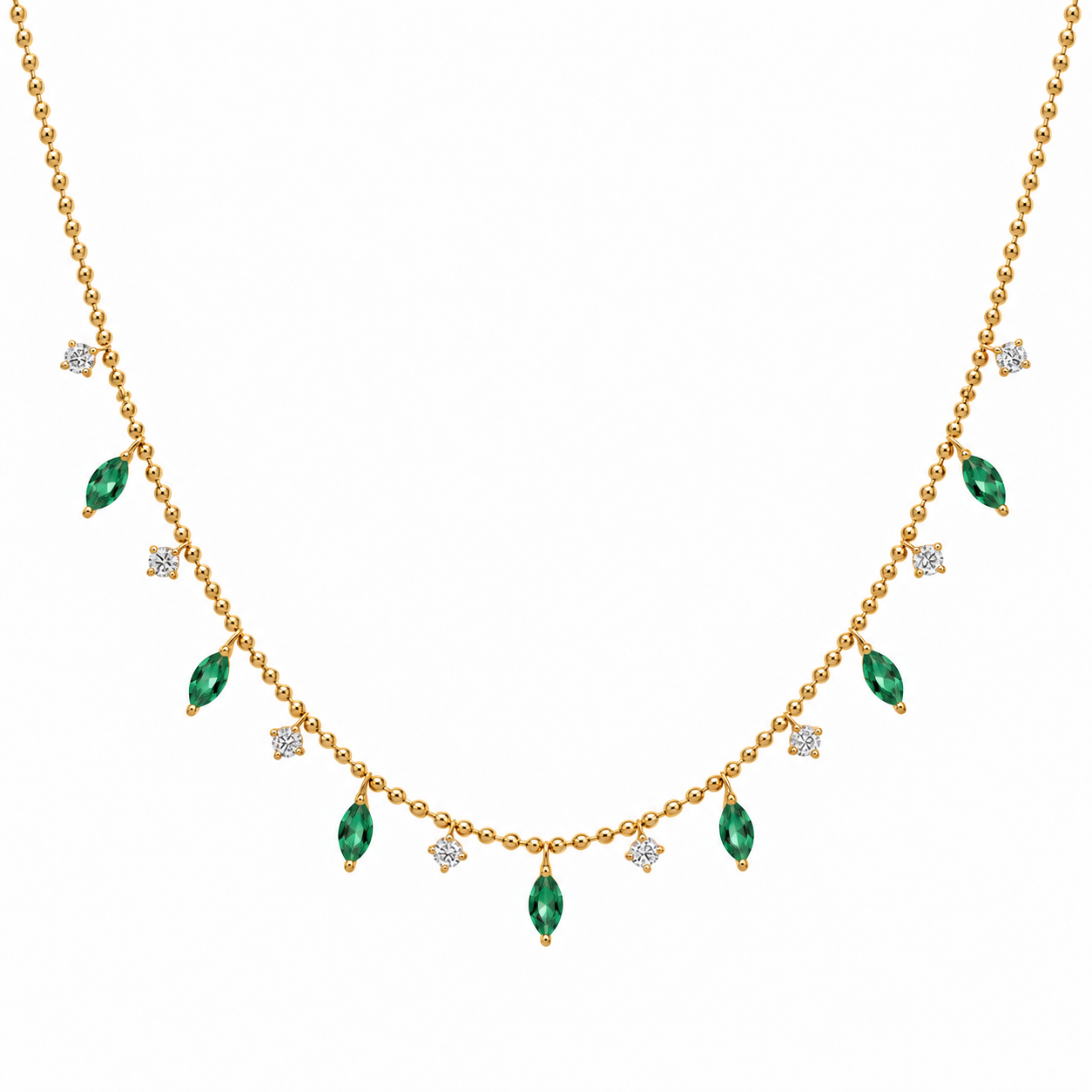 18K Gold Fringe Marquise Gemstone & Diamond Necklace