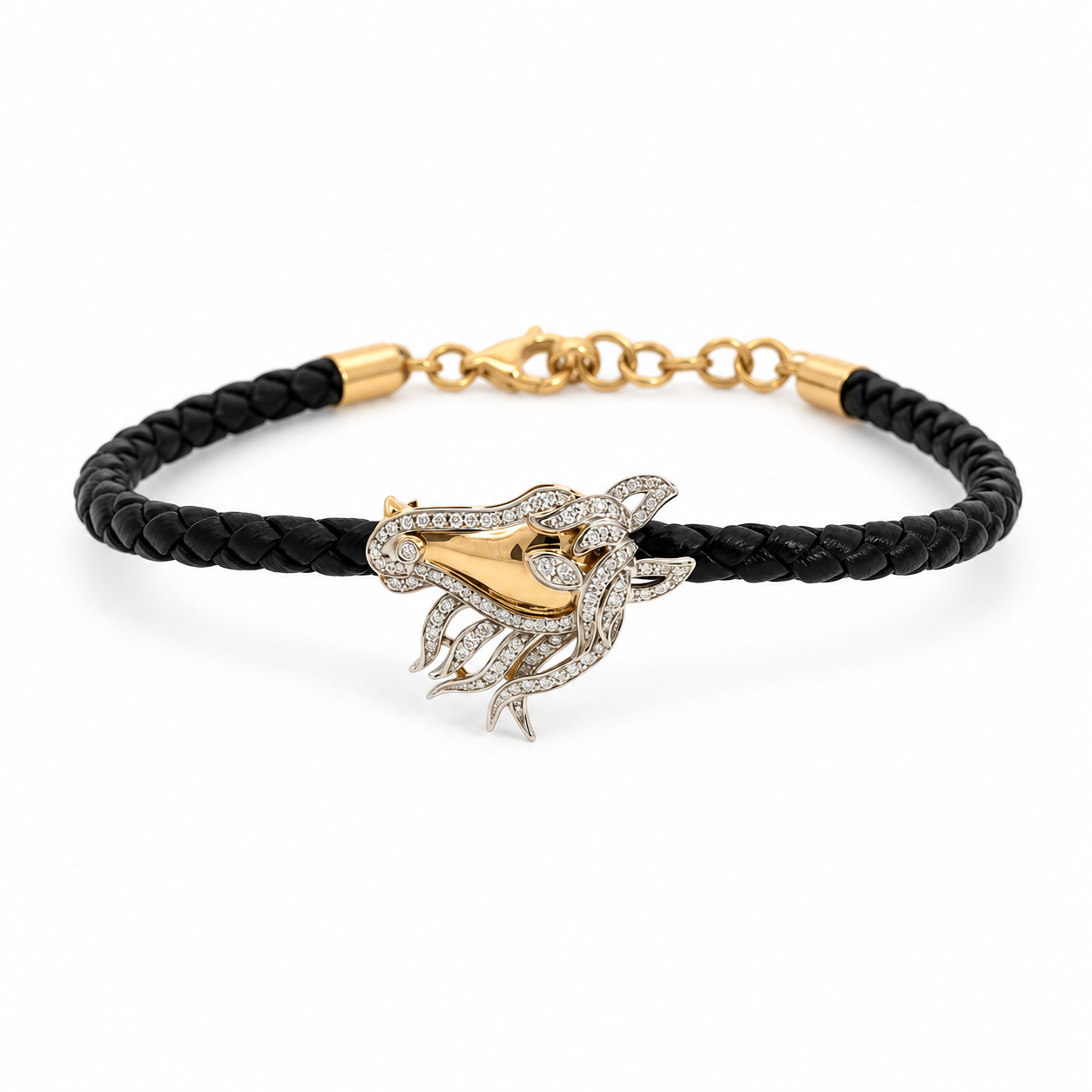 18K Diamond Horse Leather Bracelet