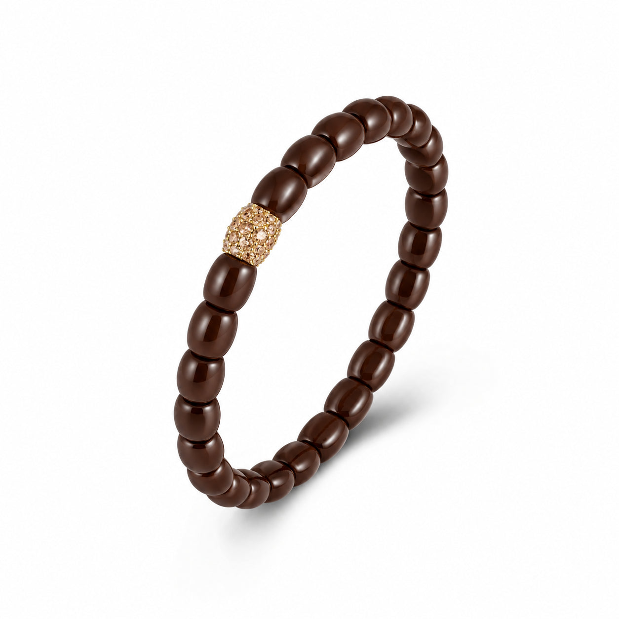 18K Gold Pavé Ceramic Barrel Stretch Bracelet