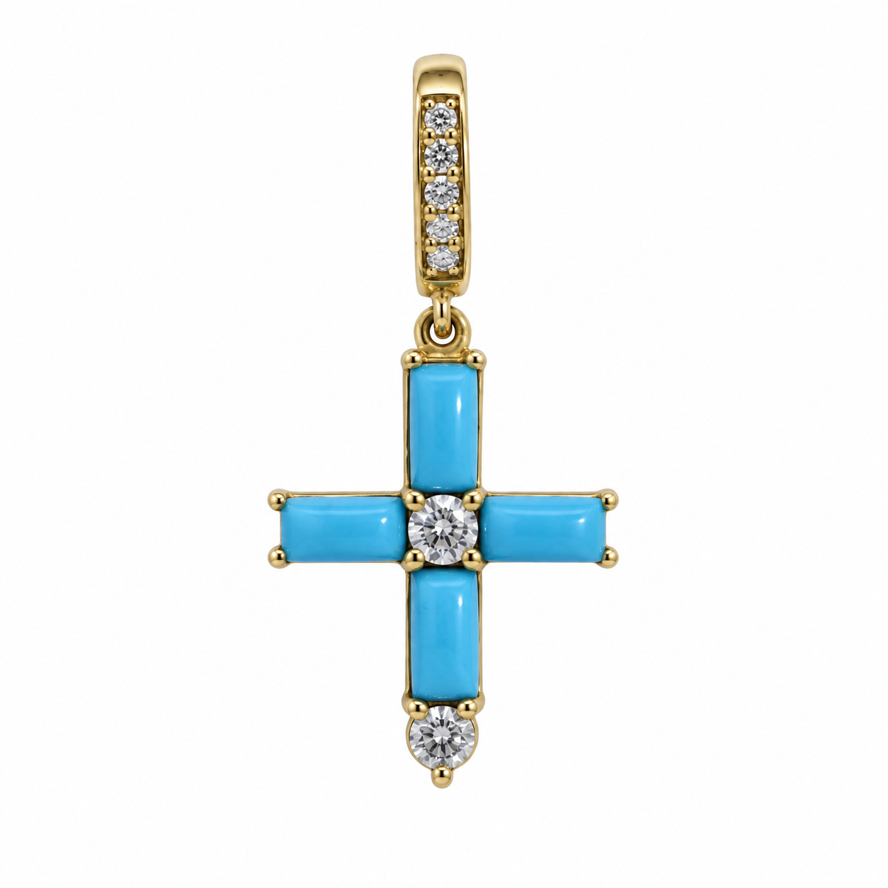 18K Gold Emerald-Cut Gemstone & Diamond Mini Cross Pendant