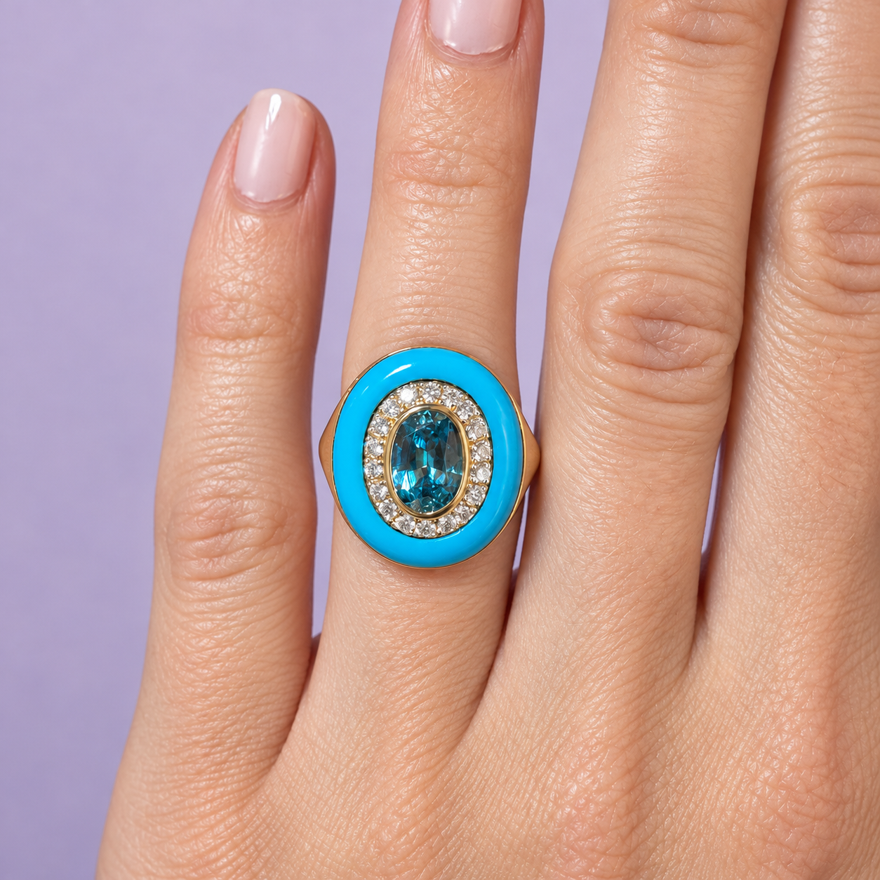 18K Gold Carved Stone & Diamond Cocktail Ring
