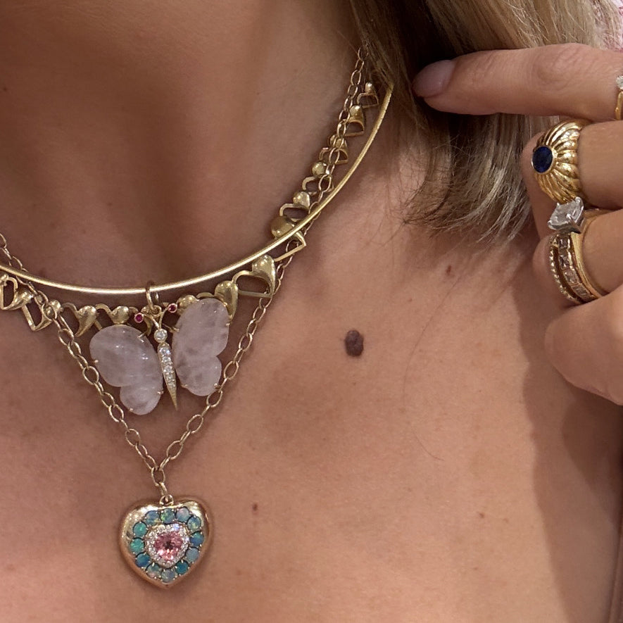 Rose Quartz 14K Butterfly Pendant
