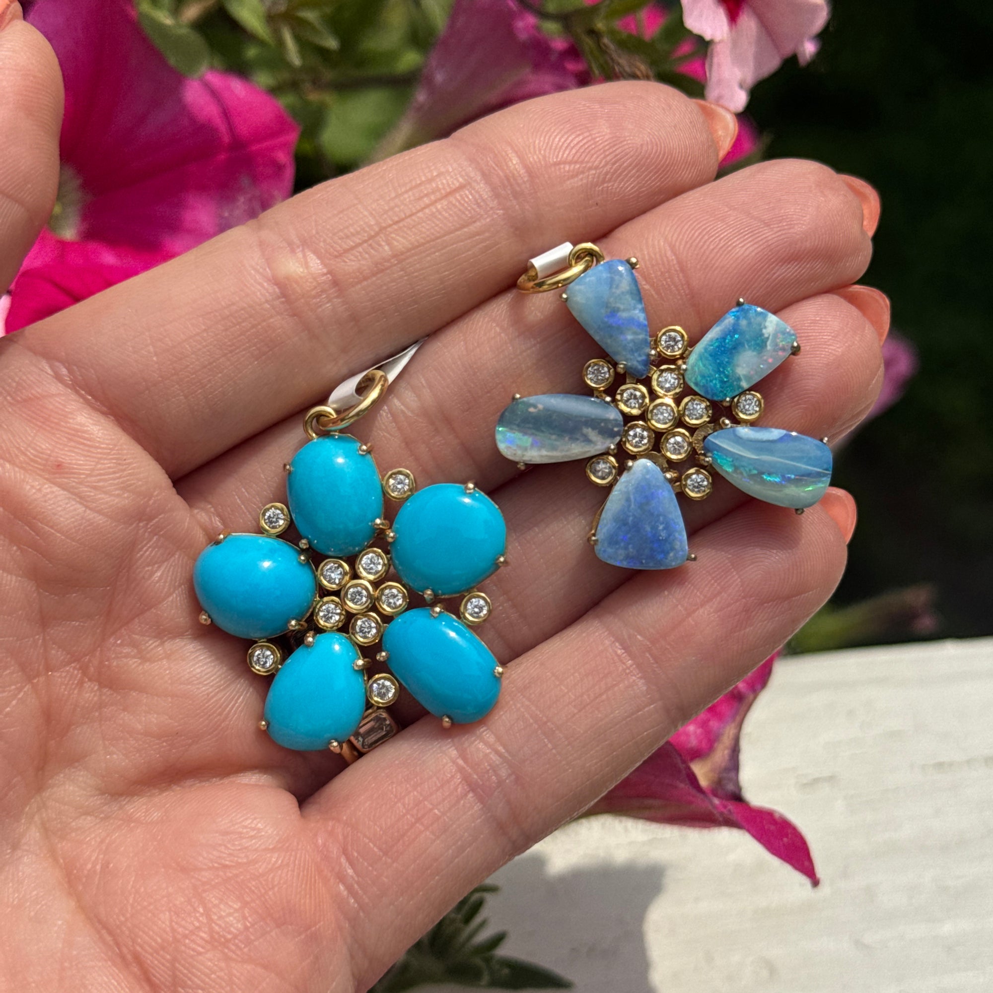 Diamond & Opal 14K Organic Flower Pendant