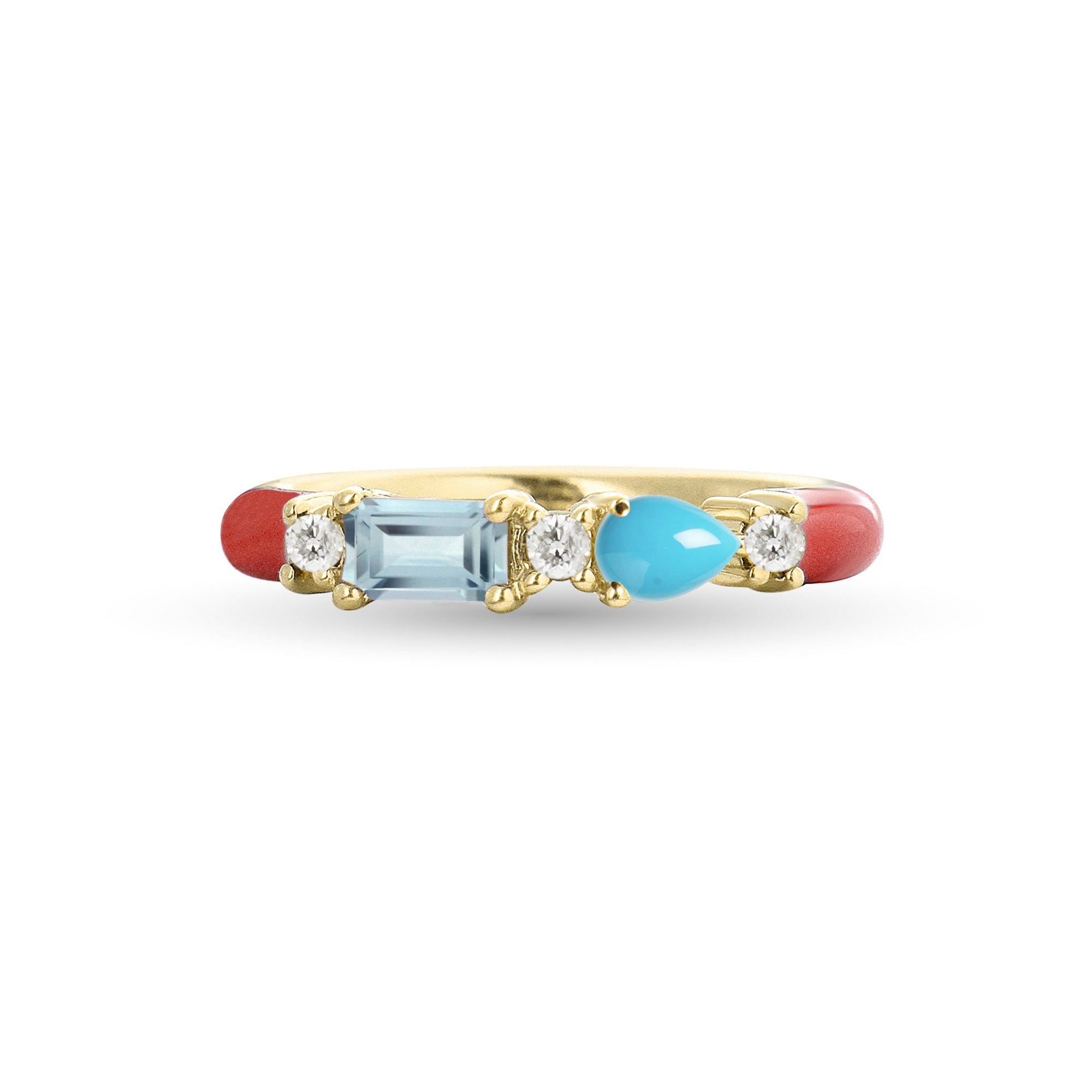 Cabochon Gemstone & Diamond 14K Enamel Ring
