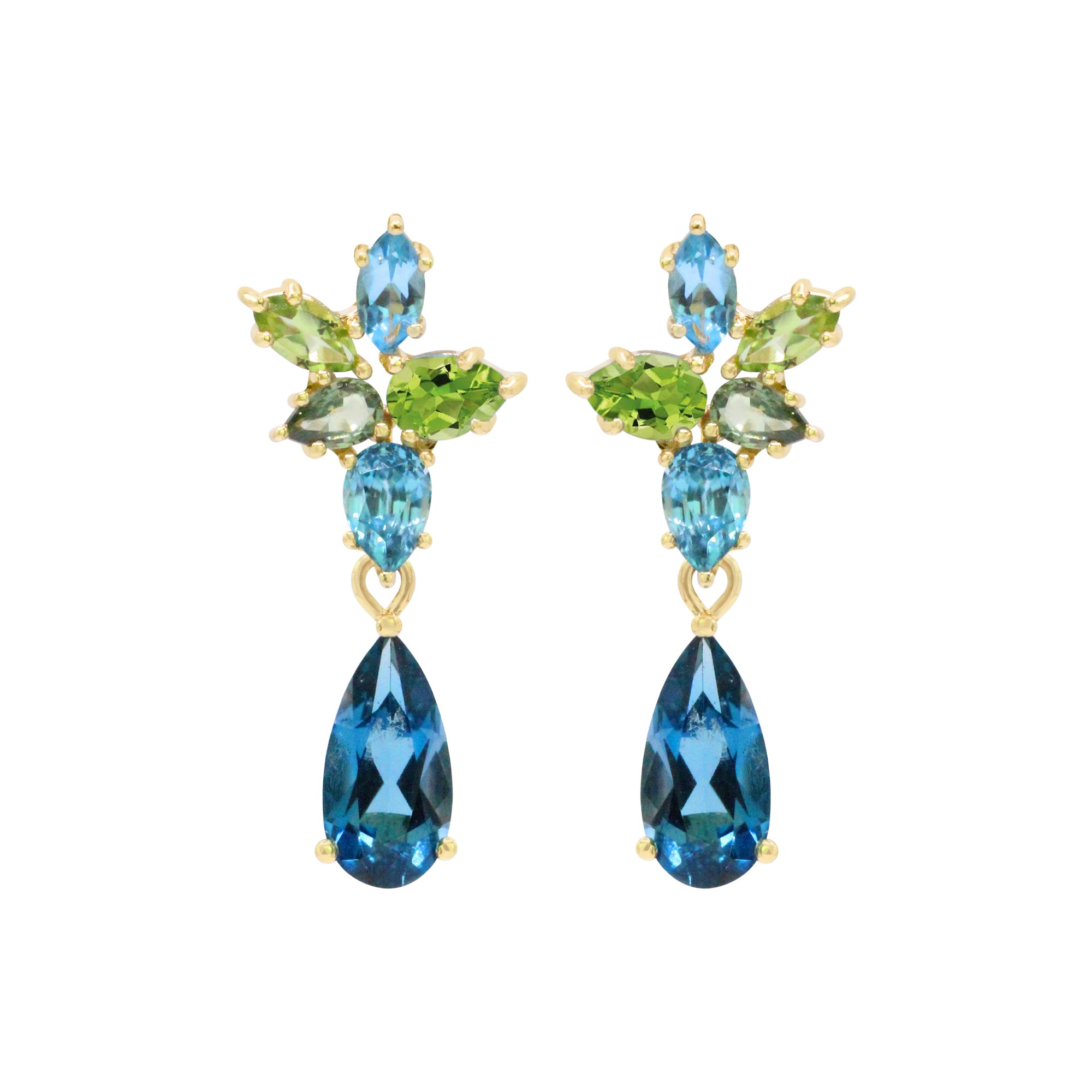 Pendientes con piedras preciosas en racimo The Starlet de 18 quilates