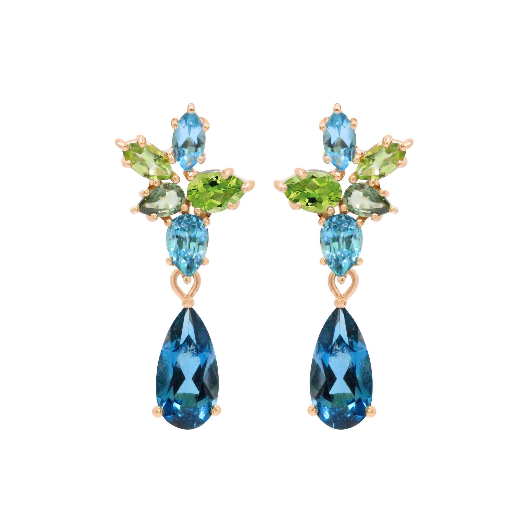 Pendientes con piedras preciosas en racimo The Starlet de 18 quilates