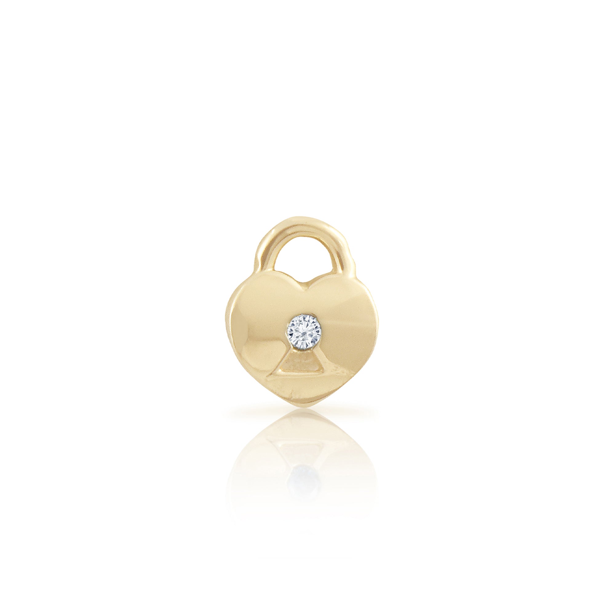Arete con candado en forma de corazón de diamantes de 14 quilates