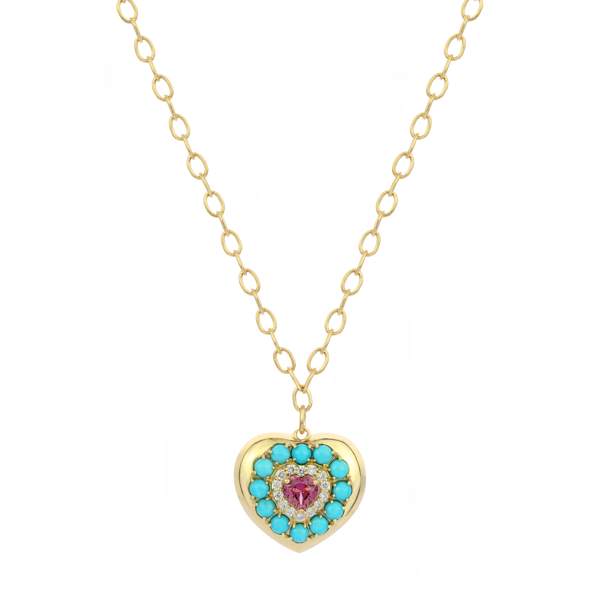 Collar con corazón de diamantes y piedras preciosas de 14 quilates de The Lover