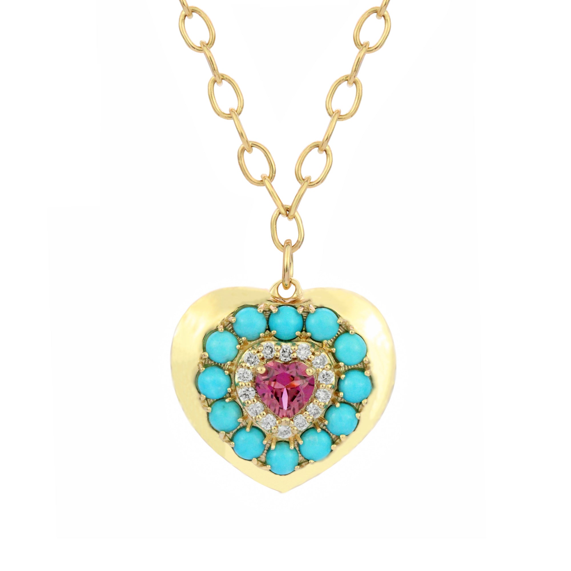 Collar con corazón de diamantes y piedras preciosas de 14 quilates de The Lover
