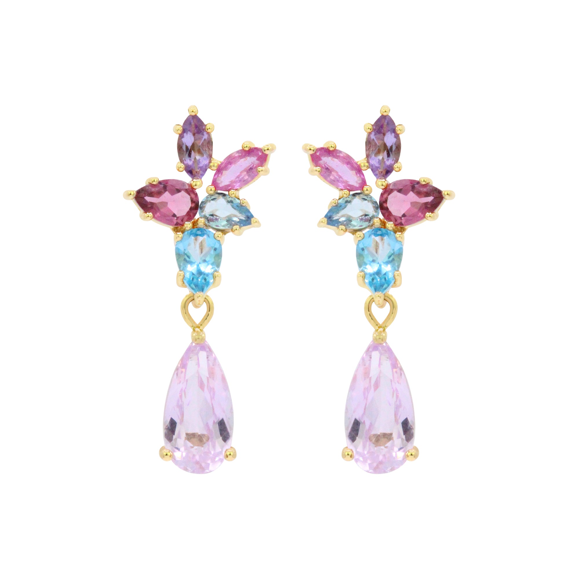 Pendientes con piedras preciosas en racimo The Starlet de 18 quilates