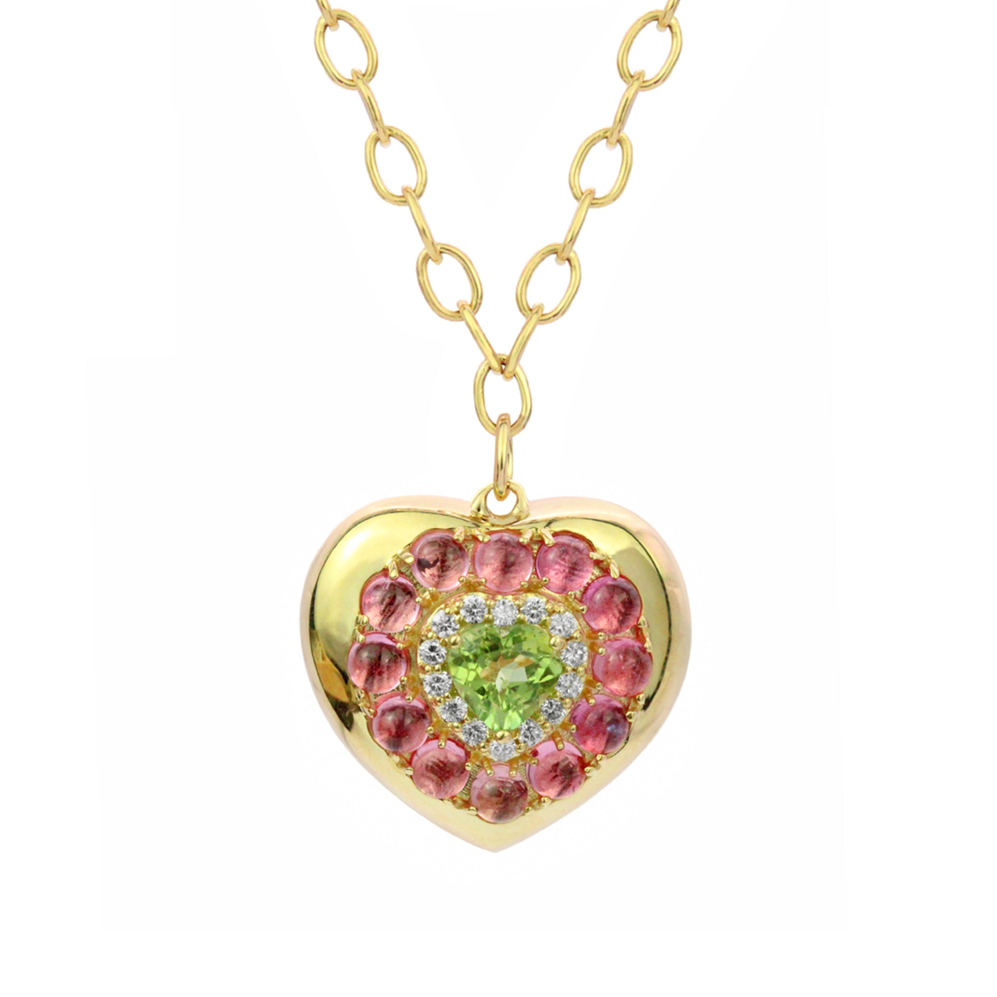 Collar con corazón de diamantes y piedras preciosas de 14 quilates de The Lover