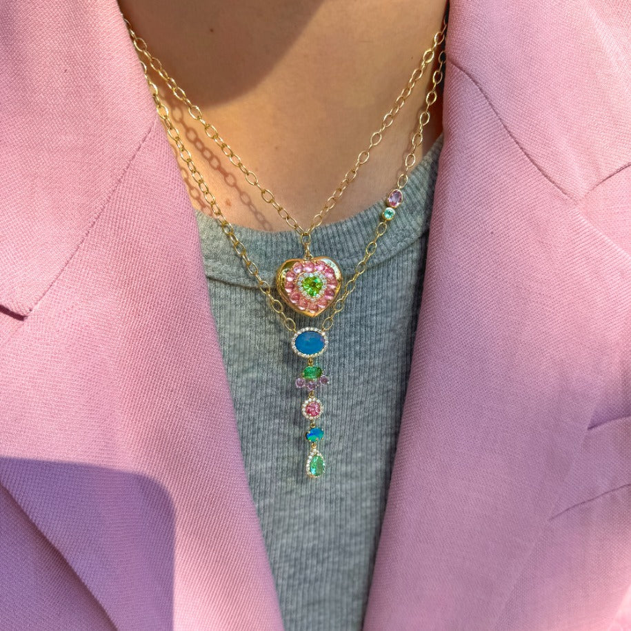 Collar con corazón de diamantes y piedras preciosas de 14 quilates de The Lover