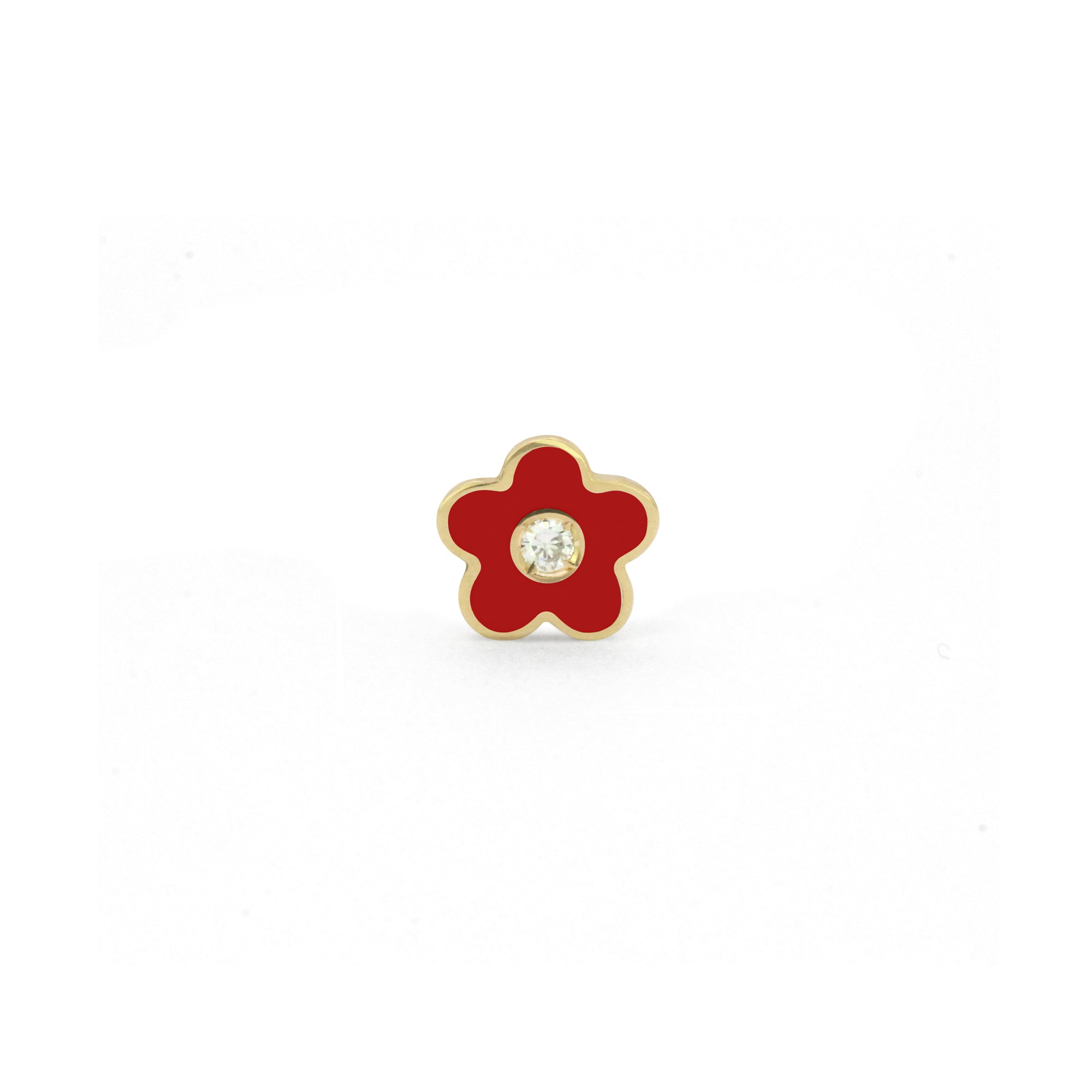 Enamel 18K Diamond Daisy Stud