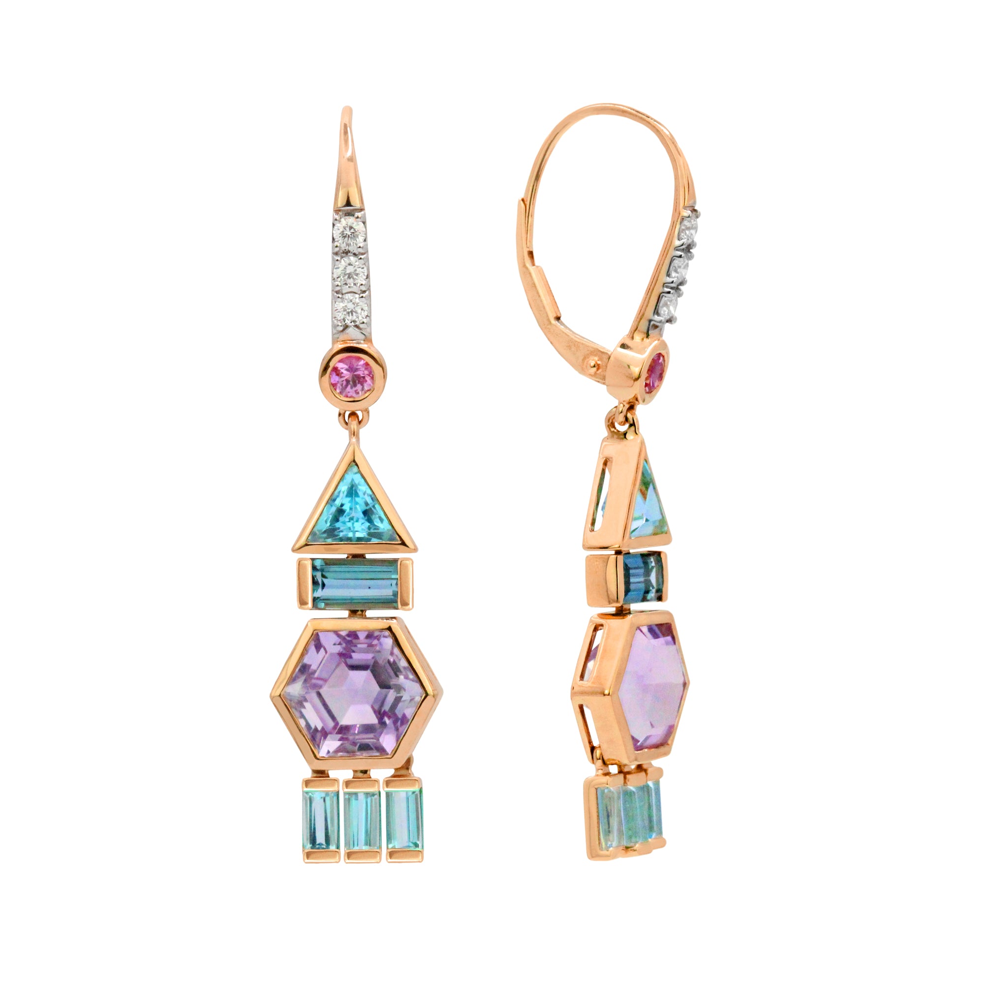 Pendientes colgantes con piedras preciosas en forma de panal de 18 quilates de The Dreamer