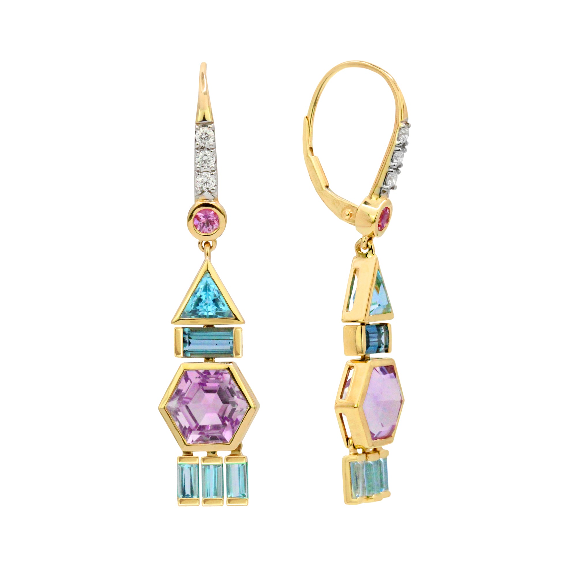 Pendientes colgantes con piedras preciosas en forma de panal de 18 quilates de The Dreamer