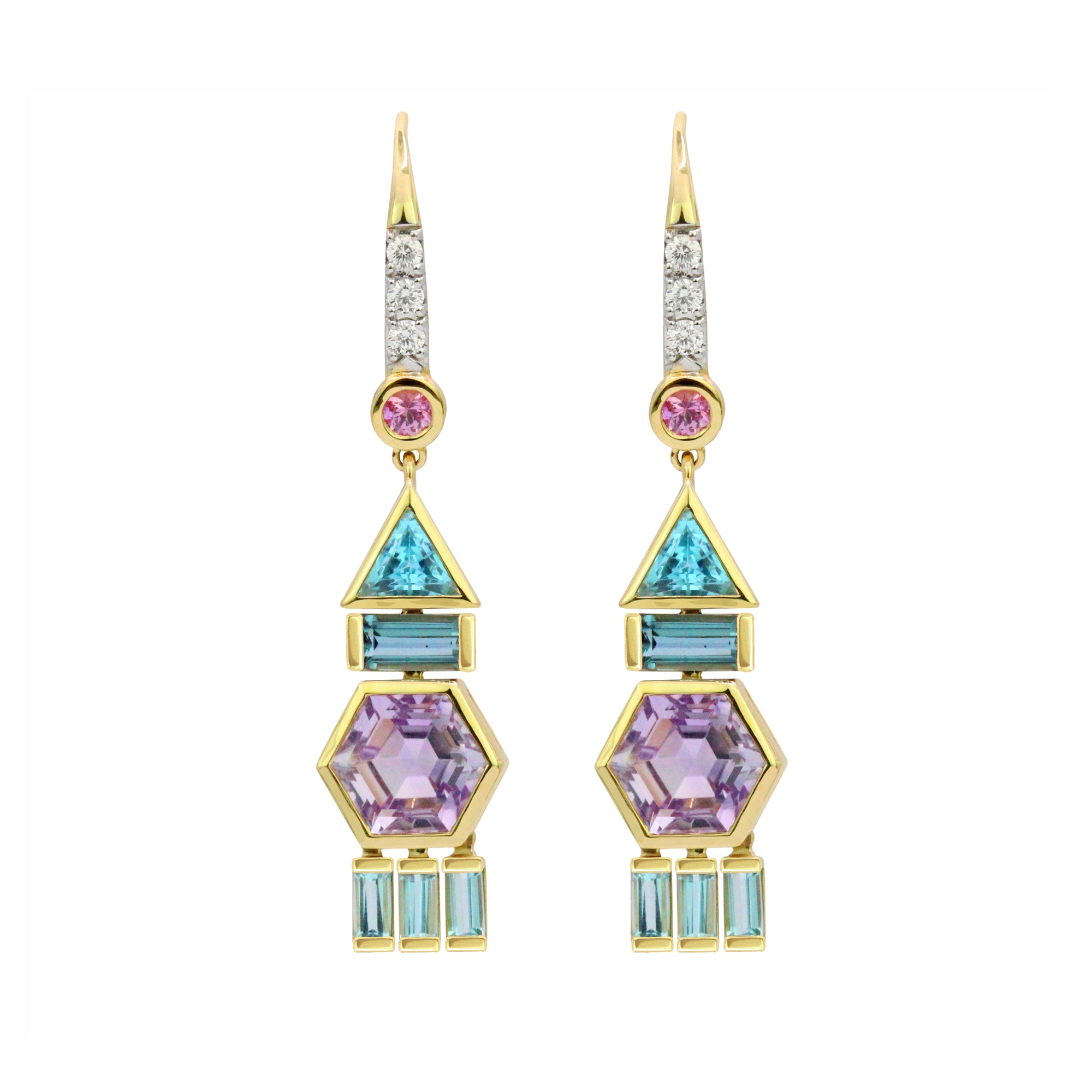 Pendientes colgantes con piedras preciosas en forma de panal de 18 quilates de The Dreamer