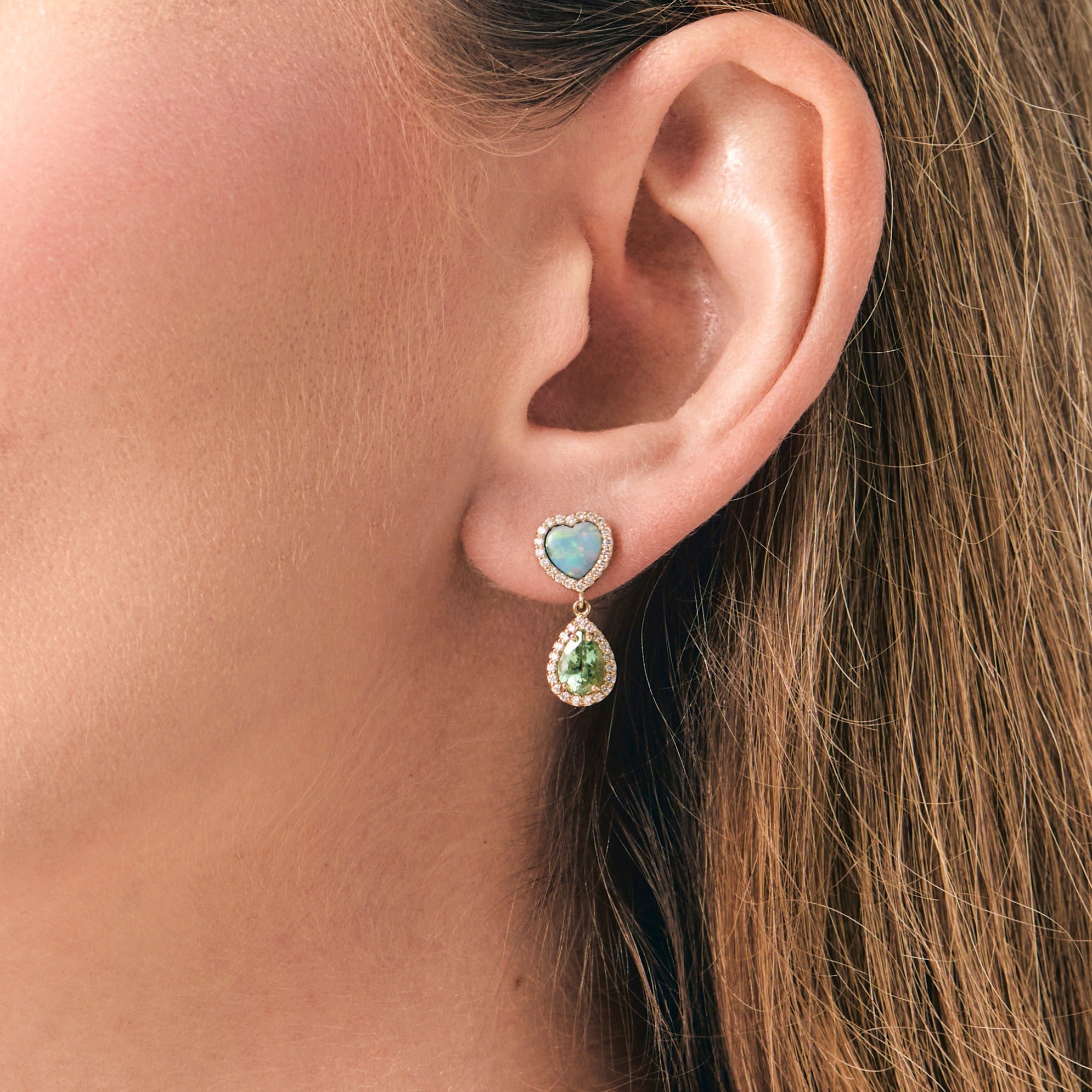 Doublet Opal Heart 18K Dangle Earrings