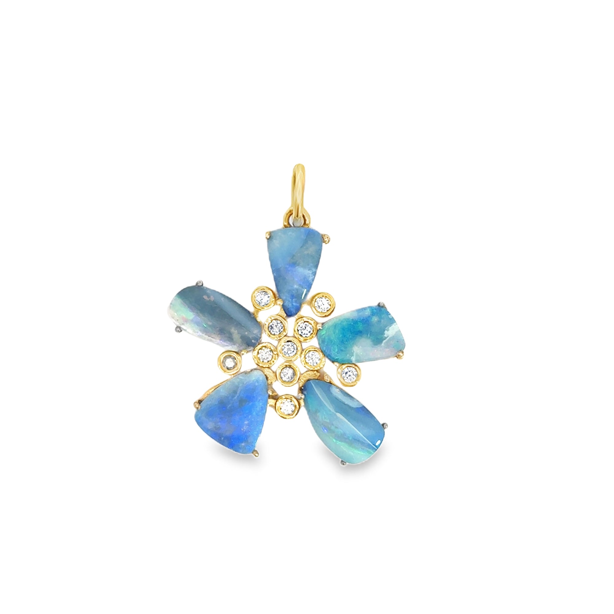 Diamond & Opal 14K Organic Flower Pendant