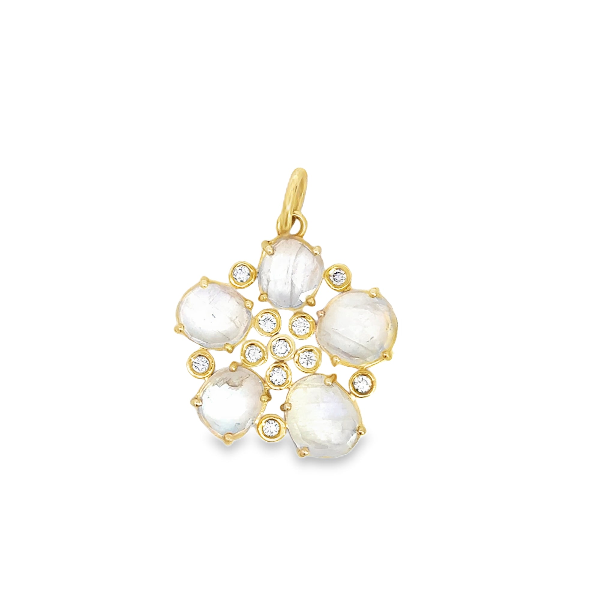 Moonstone & Diamond 14K Organic Flower Pendant