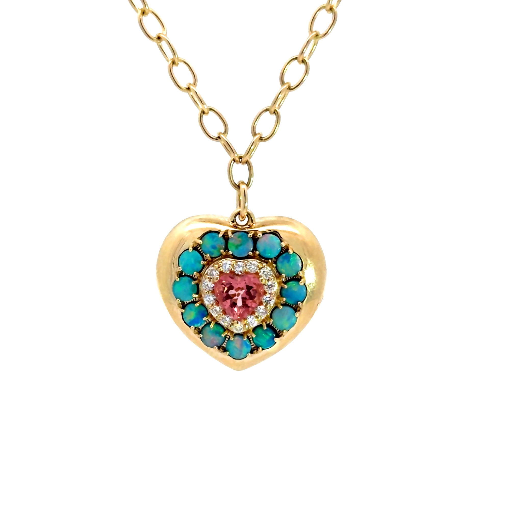 Collar con corazón de diamantes y piedras preciosas de 14 quilates de The Lover