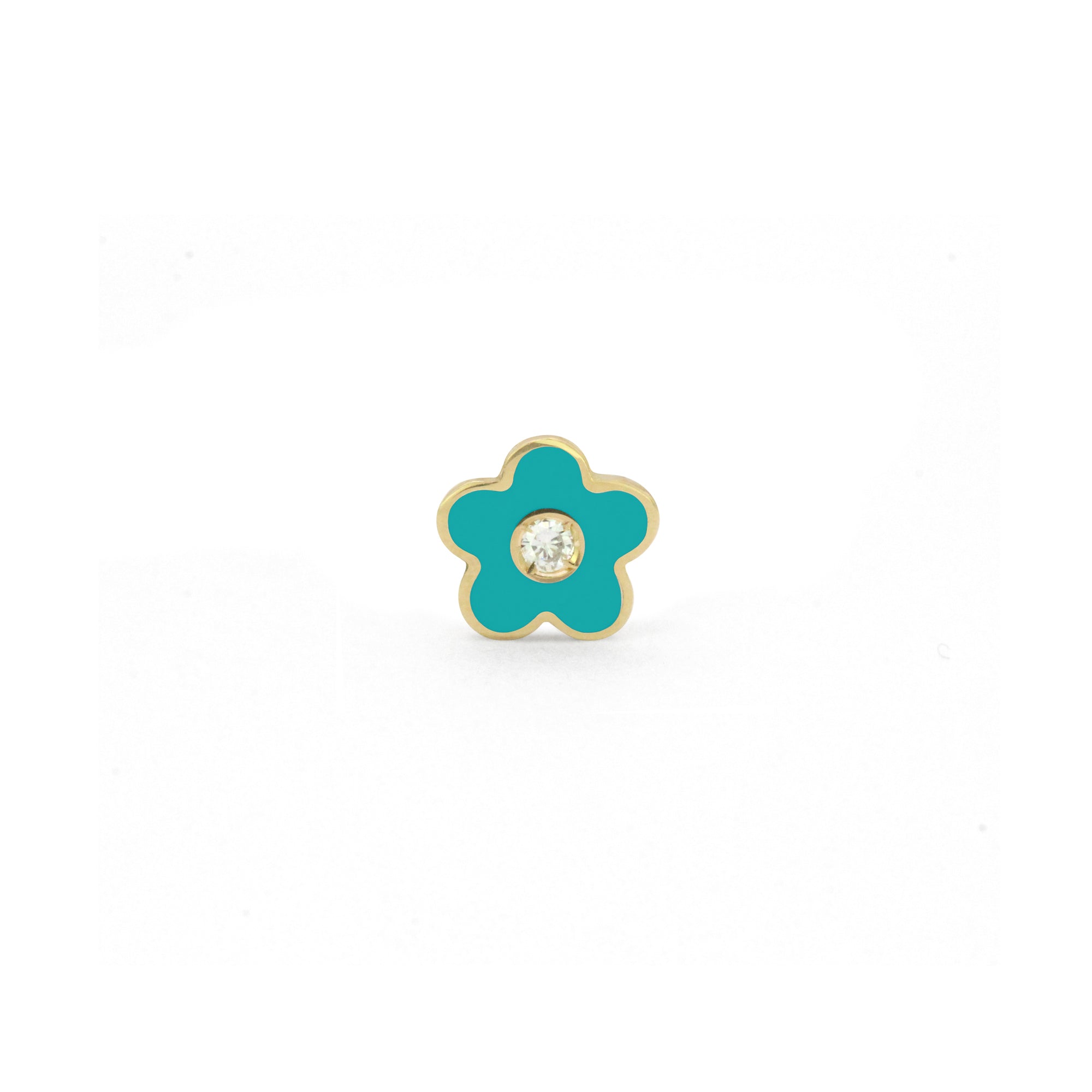 Enamel 18K Diamond Daisy Stud