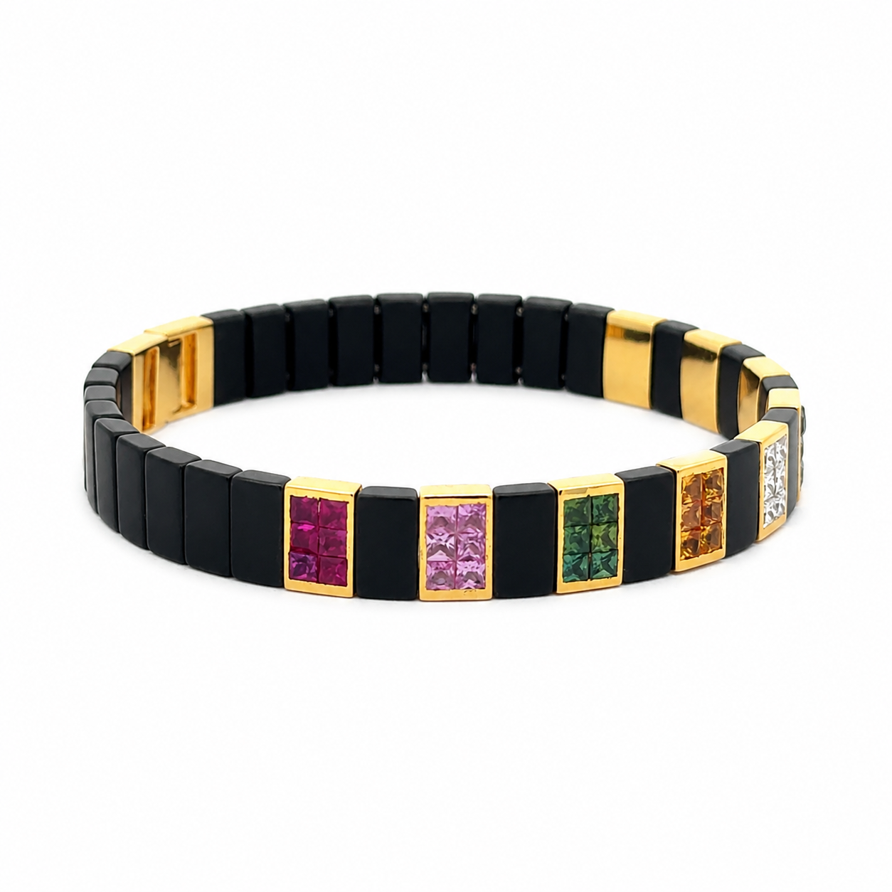Princess Cut Gem & Diamond 14K Matte Black Ceramic Bangle