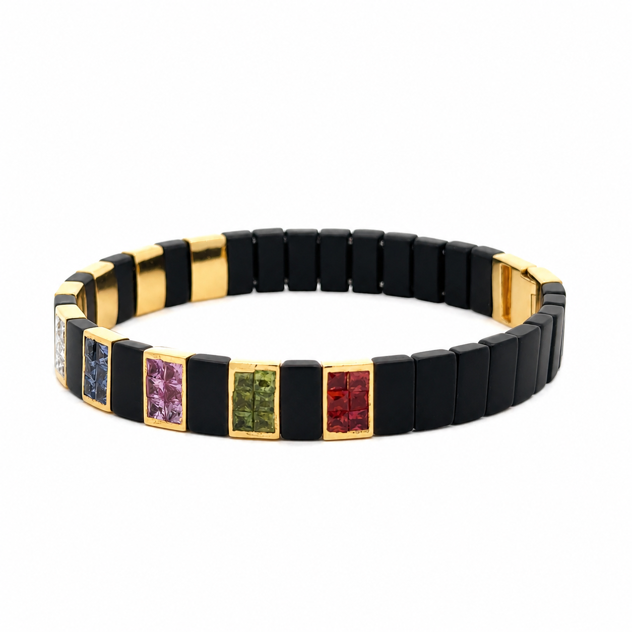 Princess Cut Gem & Diamond 14K Matte Black Ceramic Bangle