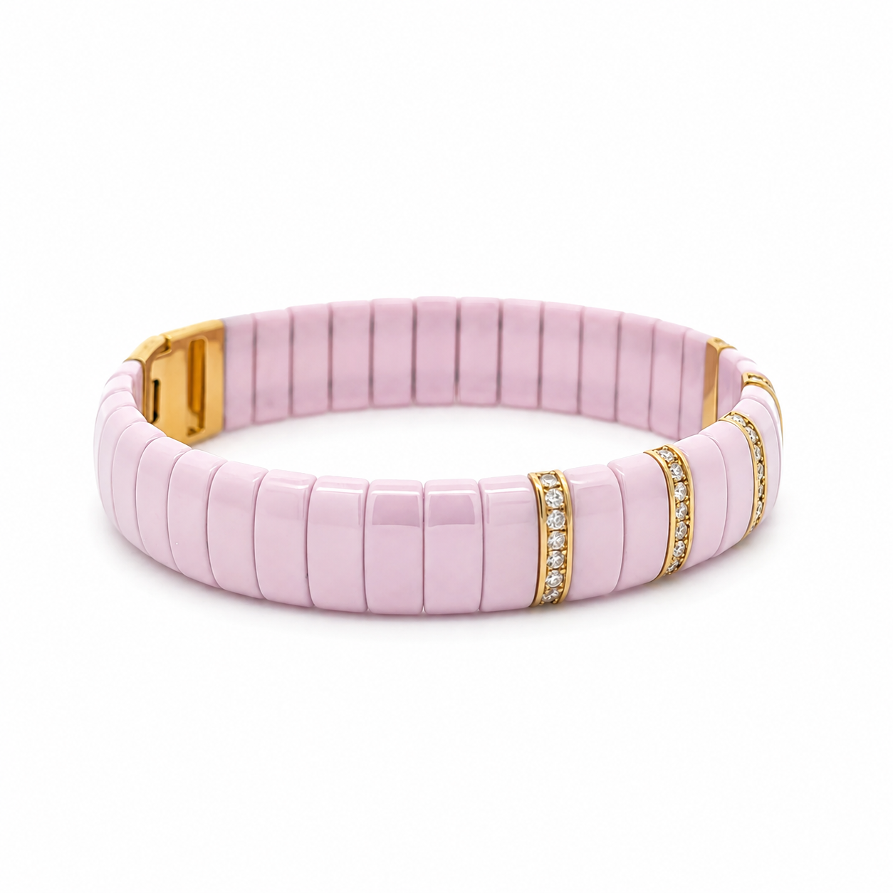 Diamond Bar 14K Pink Ceramic Bangle
