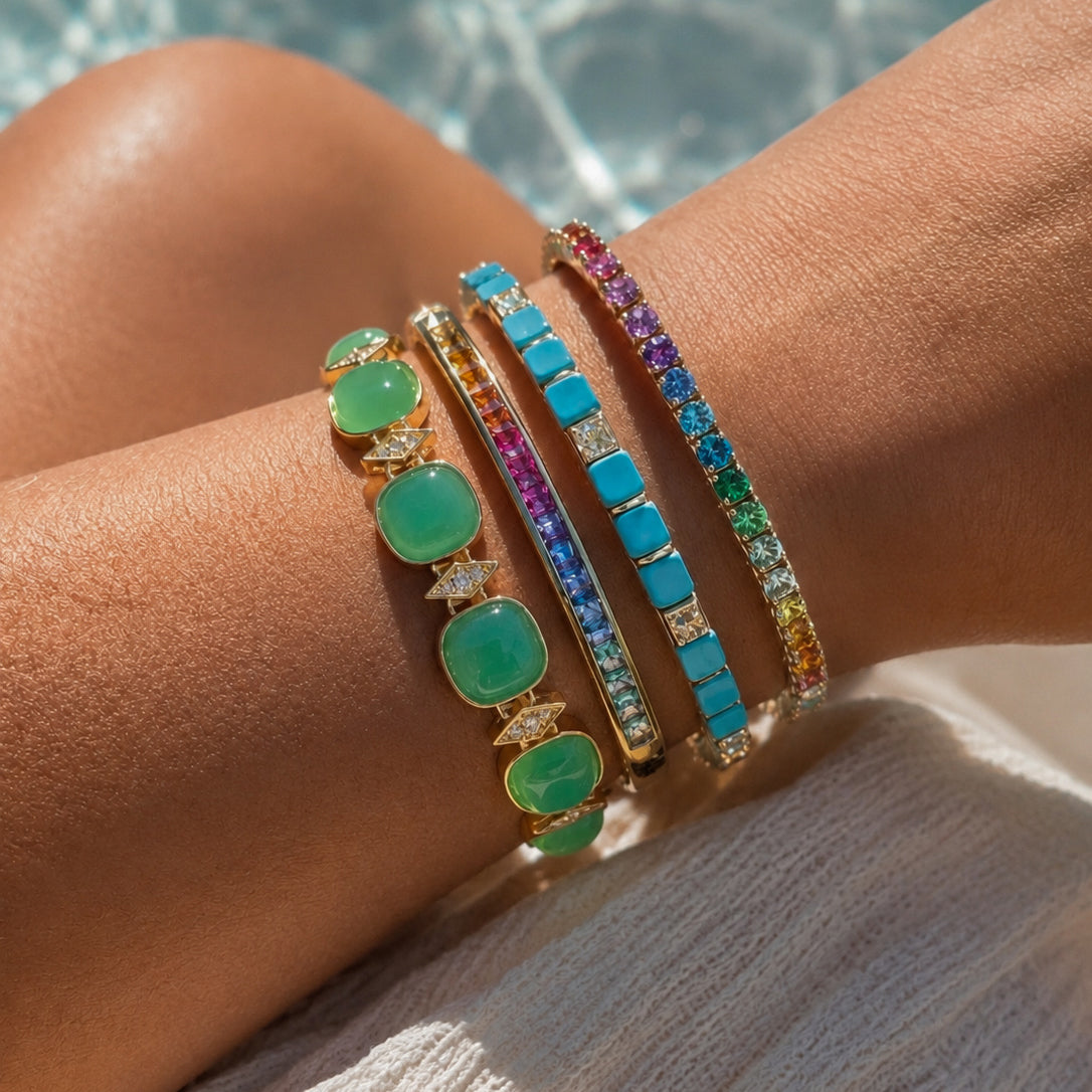 Diamond 14K Square Turquoise Ceramic Bangle