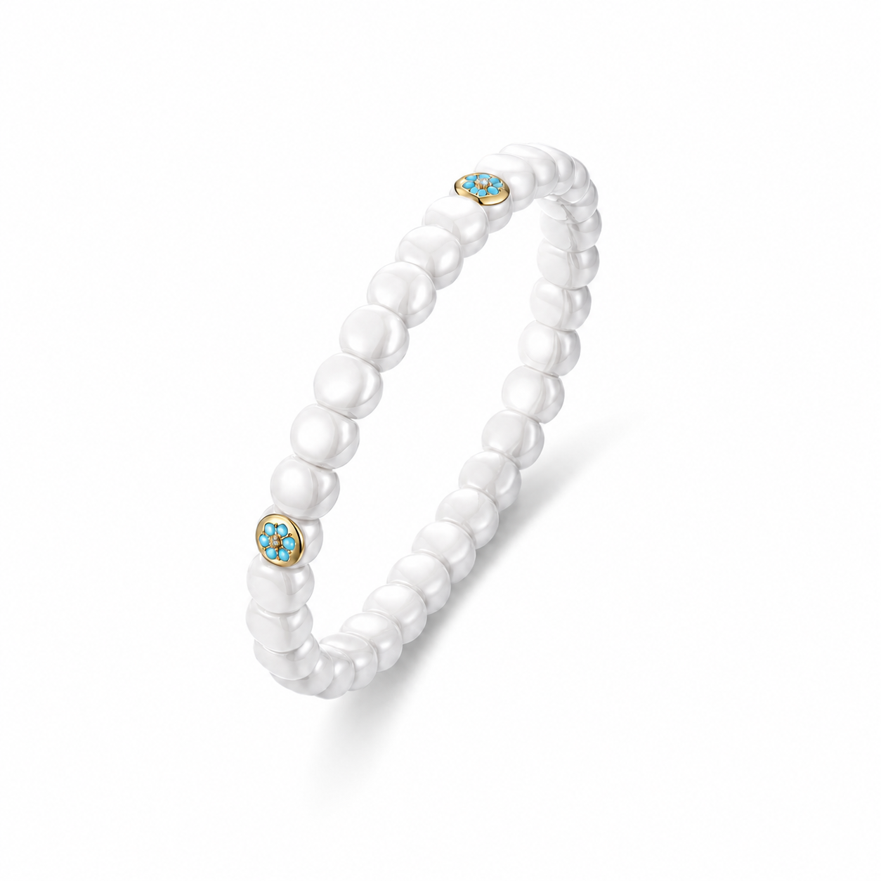 18K Gold Diamond & Gemstone Pavé Flower Ceramic Stretch Bracelet