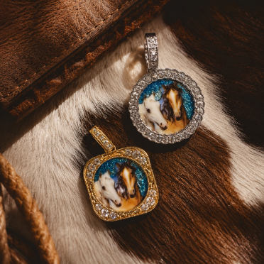 Champlevé Enamel 18KW Horse Band Pendant