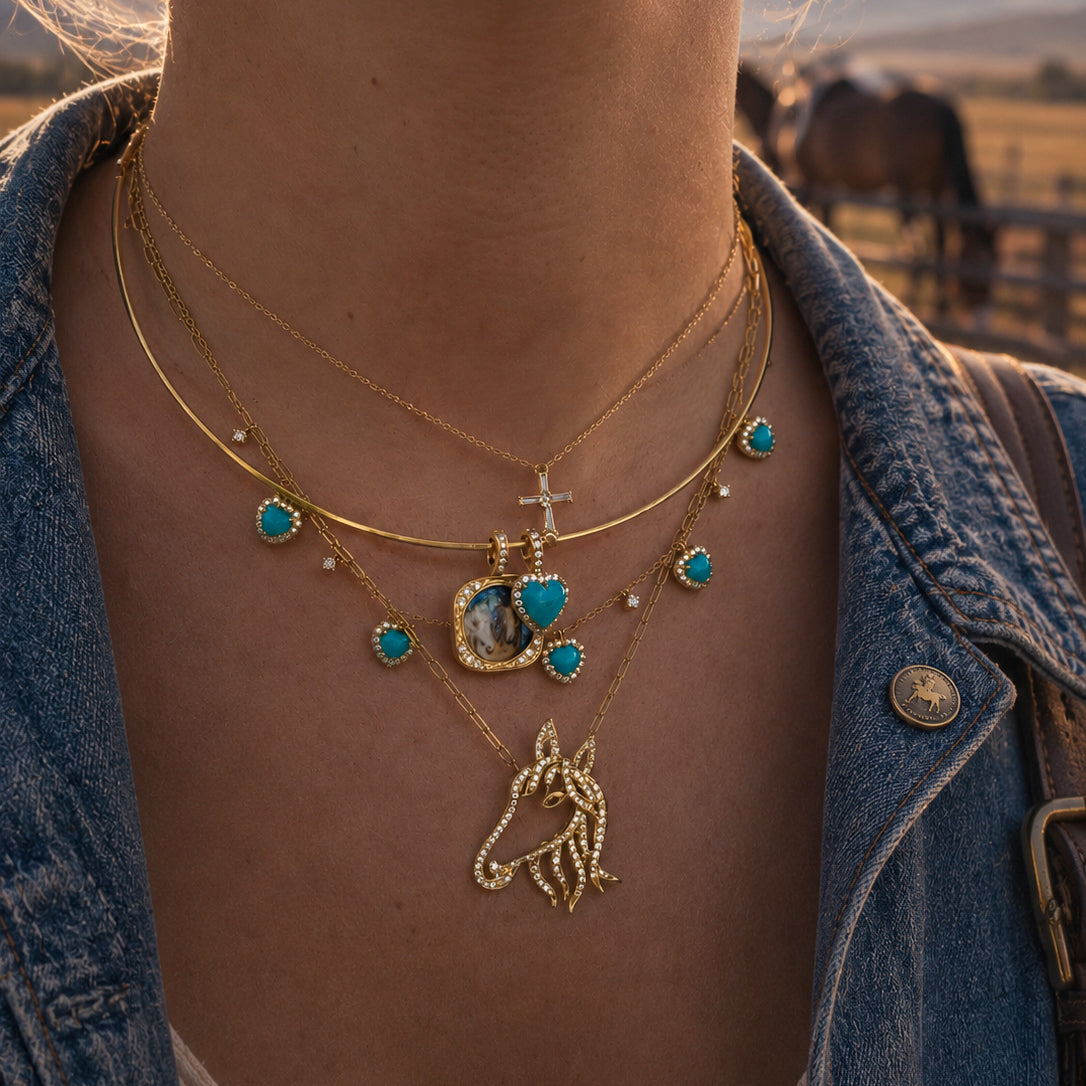 Turquoise Heart 18K Charm Necklace