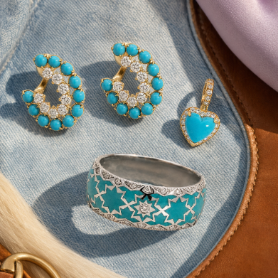 Diamond & Turquoise 18K Curved Hoops