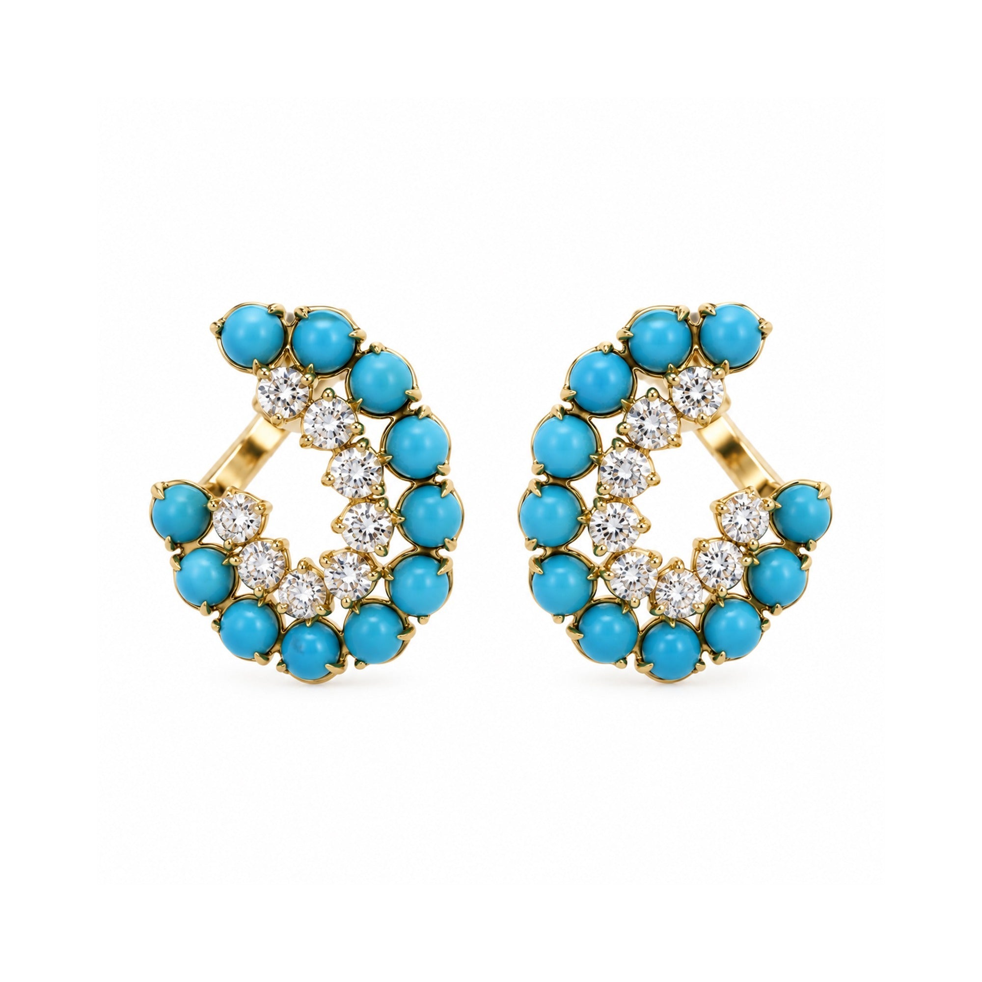 Diamond & Turquoise 18K Curved Hoops