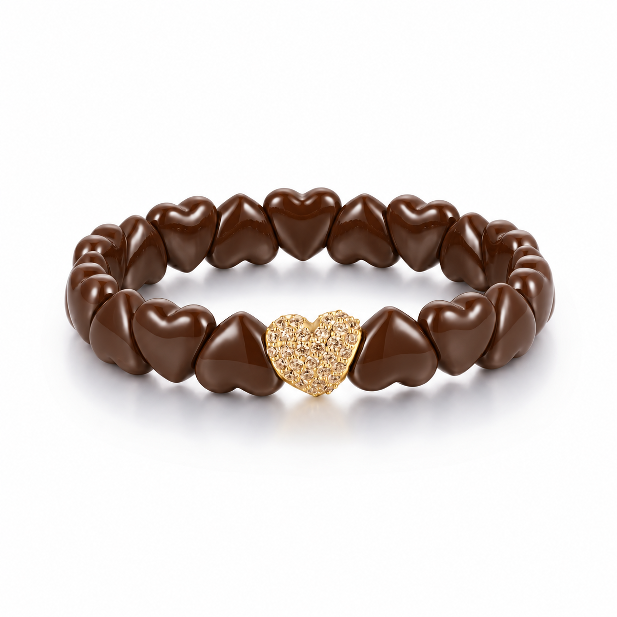 18K Gold Diamond Pavé Ceramic Heart Stretch Bracelet