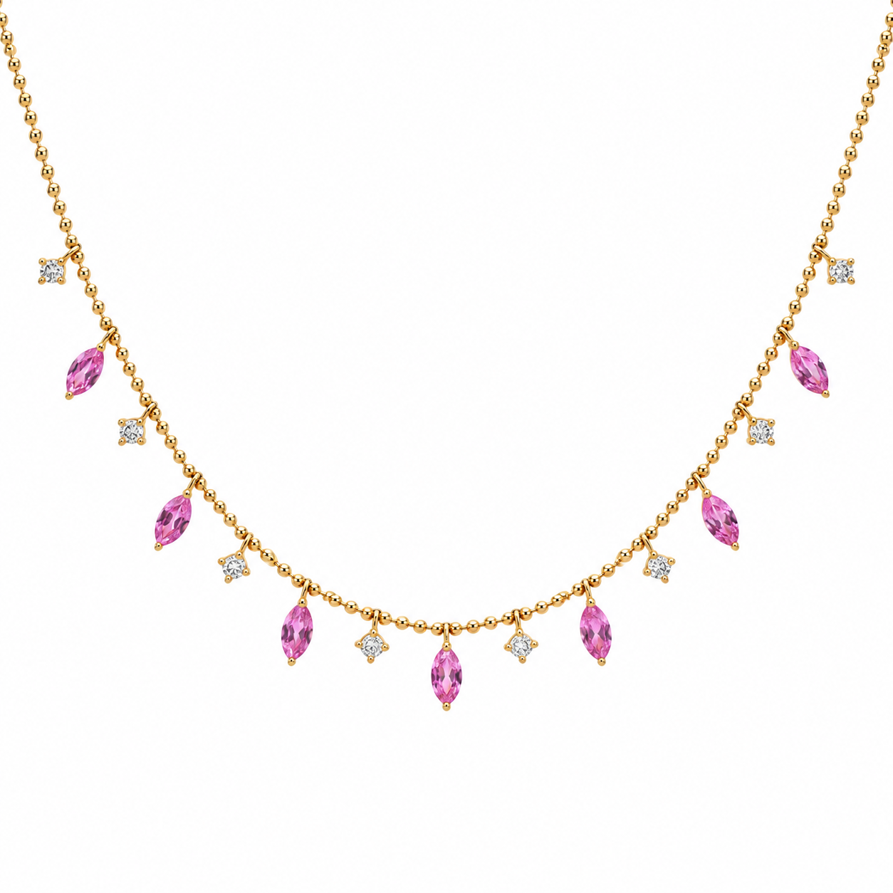 18K Gold Fringe Marquise Gemstone & Diamond Necklace