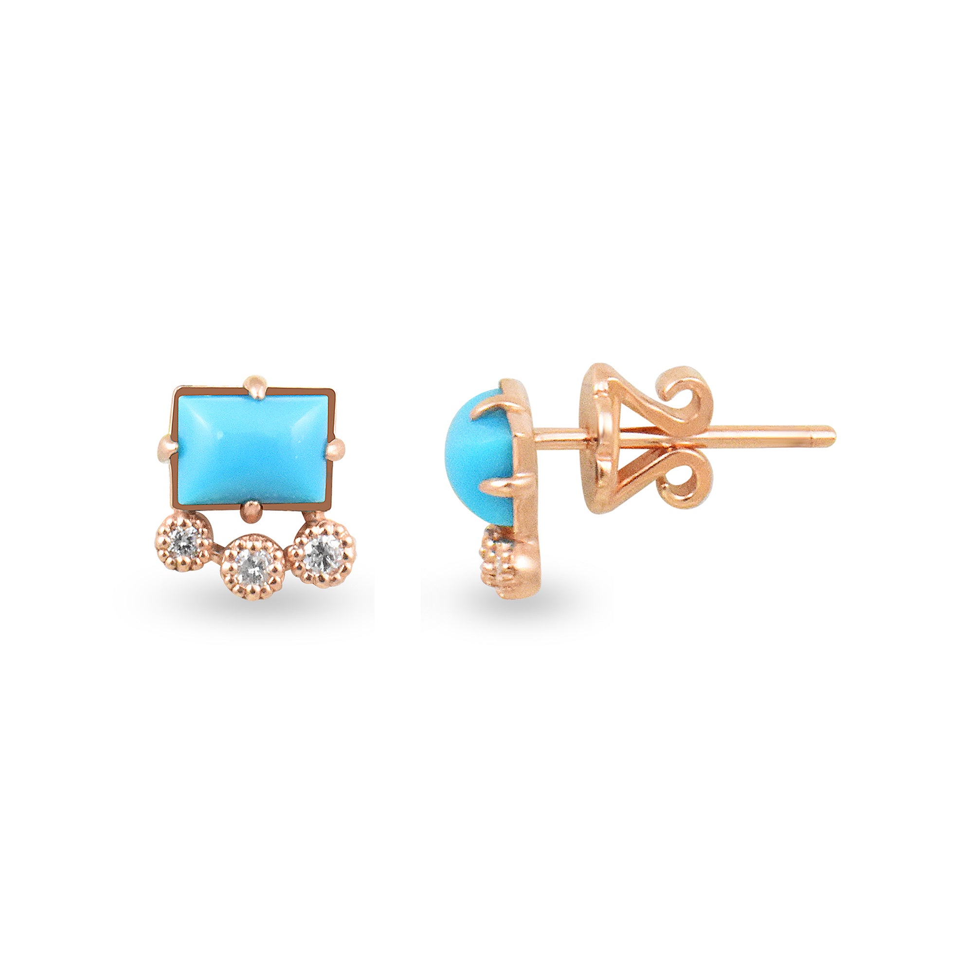 Turquoise & Diamond 14K Geometric Stud