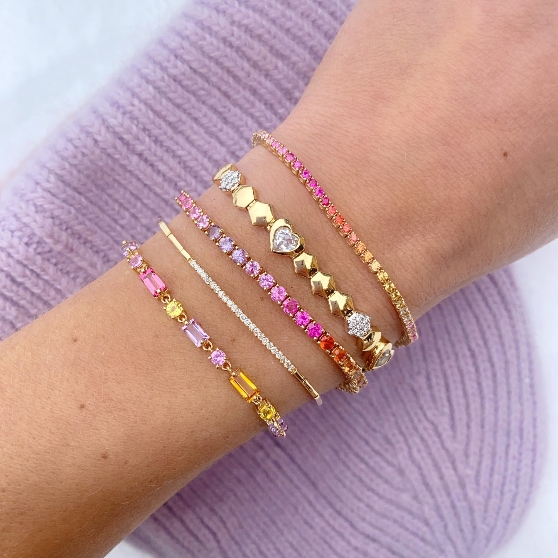Honeycomb & Heart 14K Diamond & Gemstone Bracelet