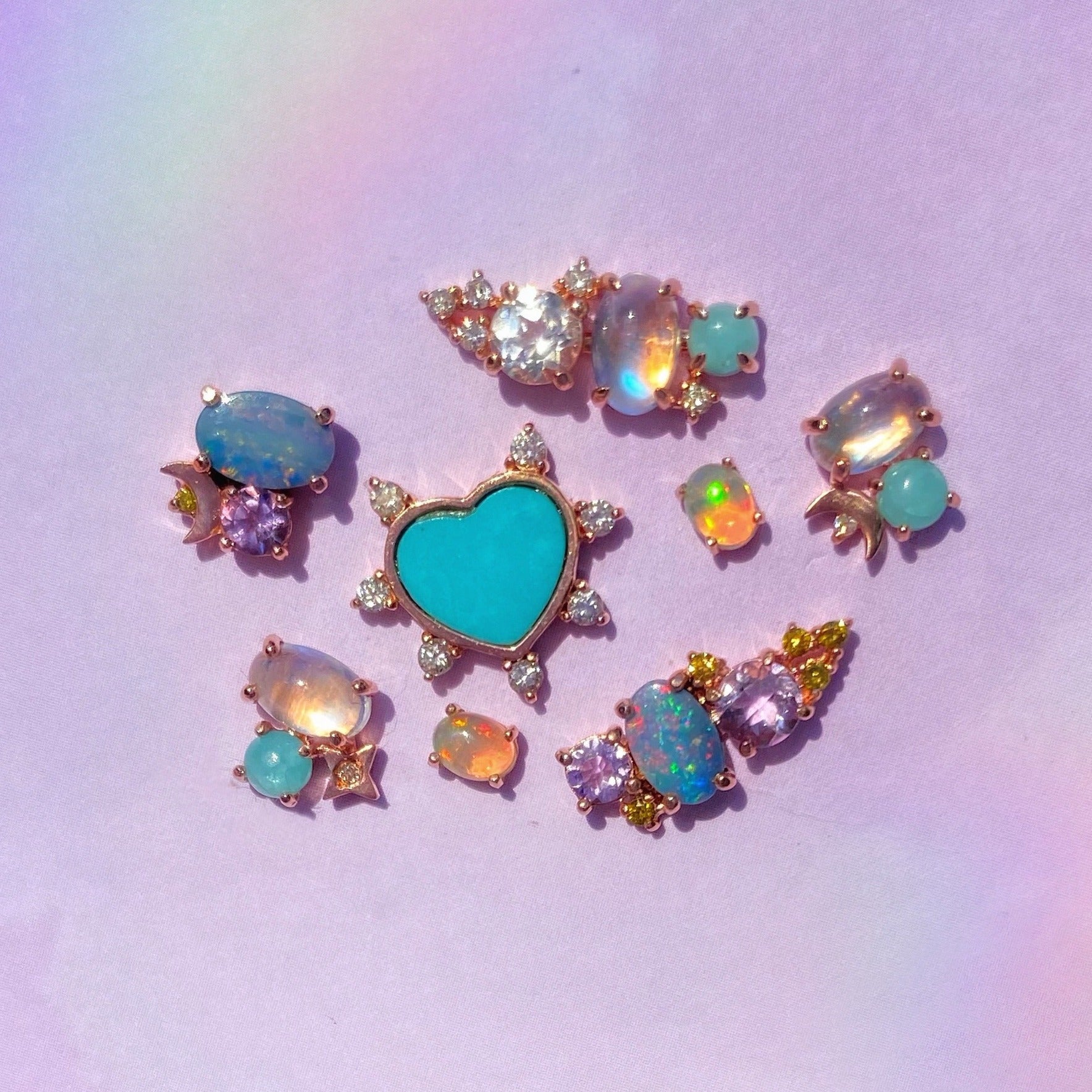 Gemstone & Diamond 14K Mini Ear Climber, Right