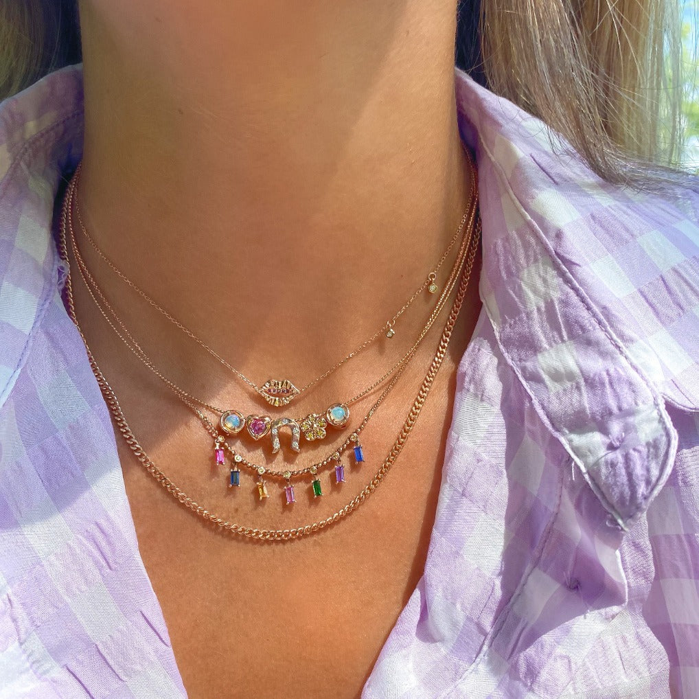 Gemstone & Diamond Heart, Daisy, Horseshoe GemDropp Necklace