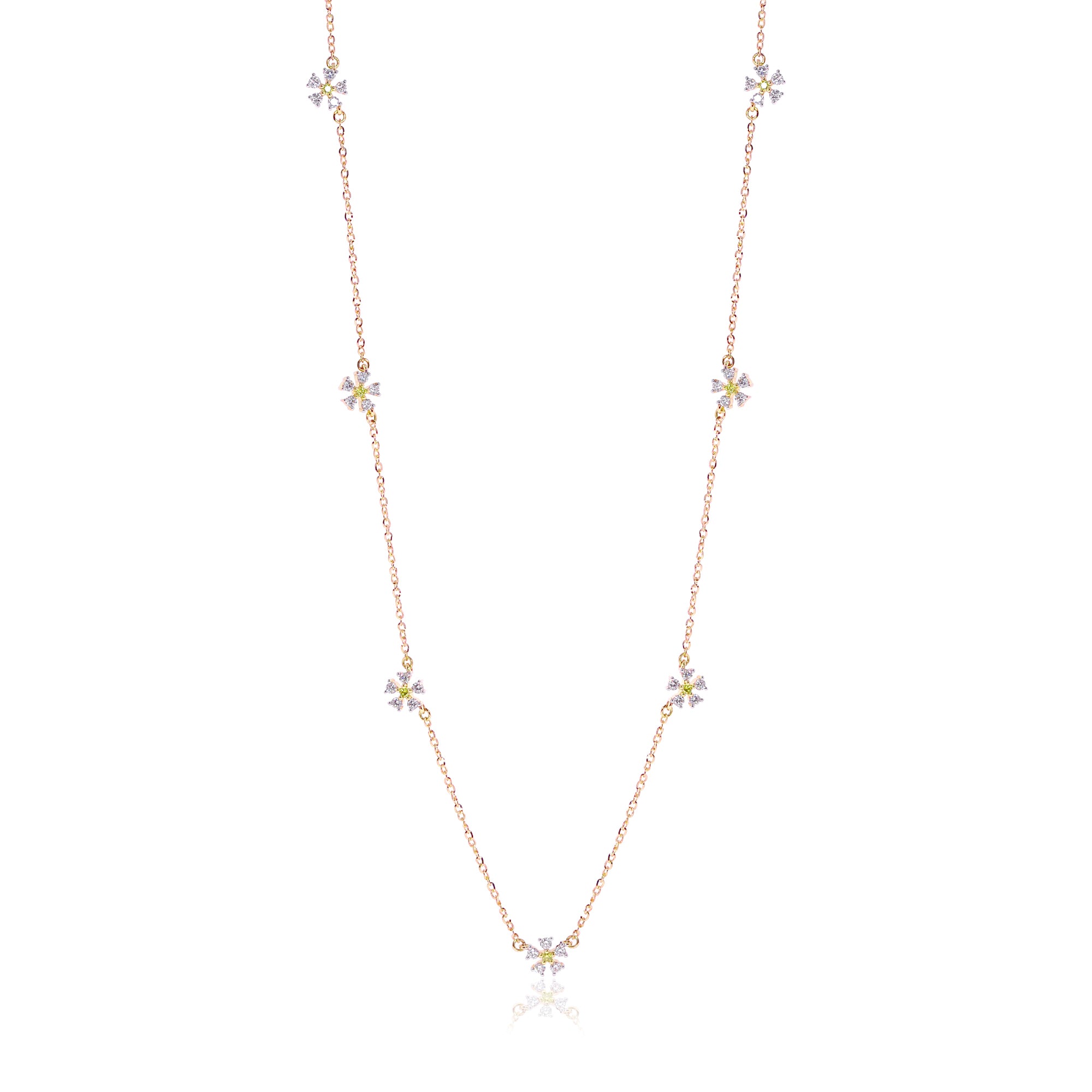 Collar de cadena tipo margarita de diamantes de 18 quilates