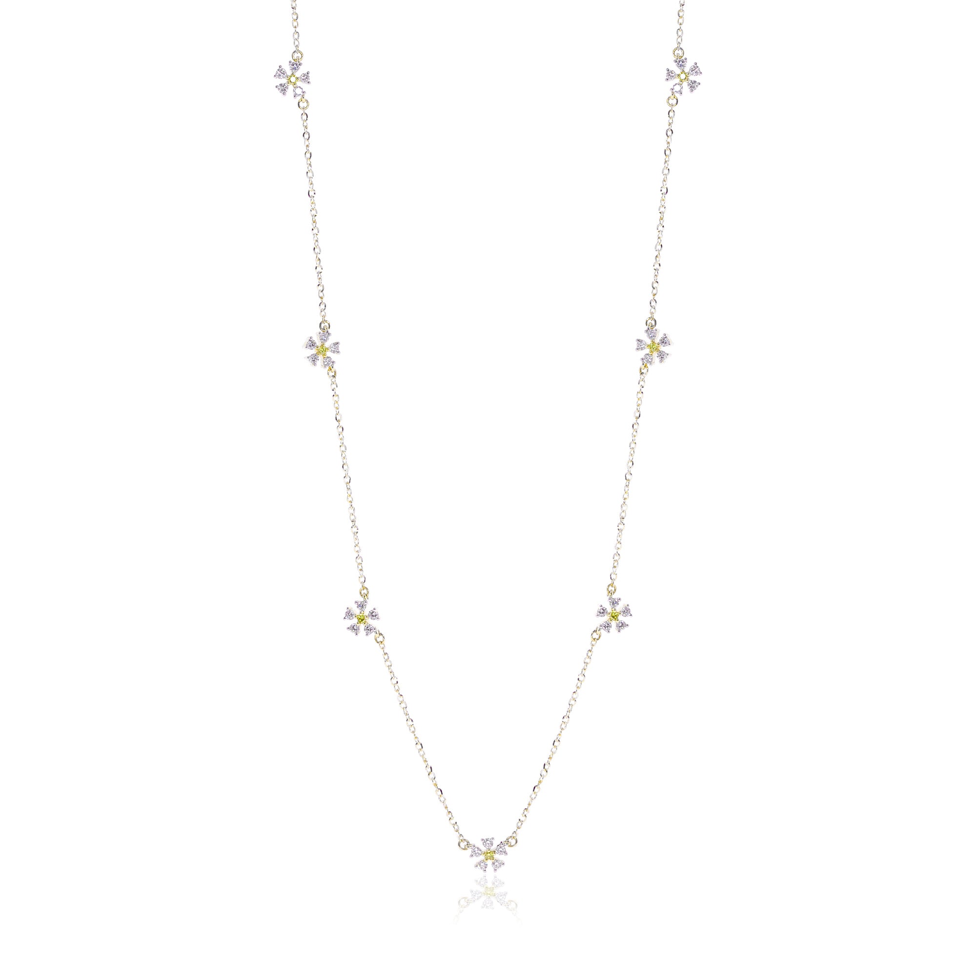 Collar de cadena tipo margarita de diamantes de 18 quilates