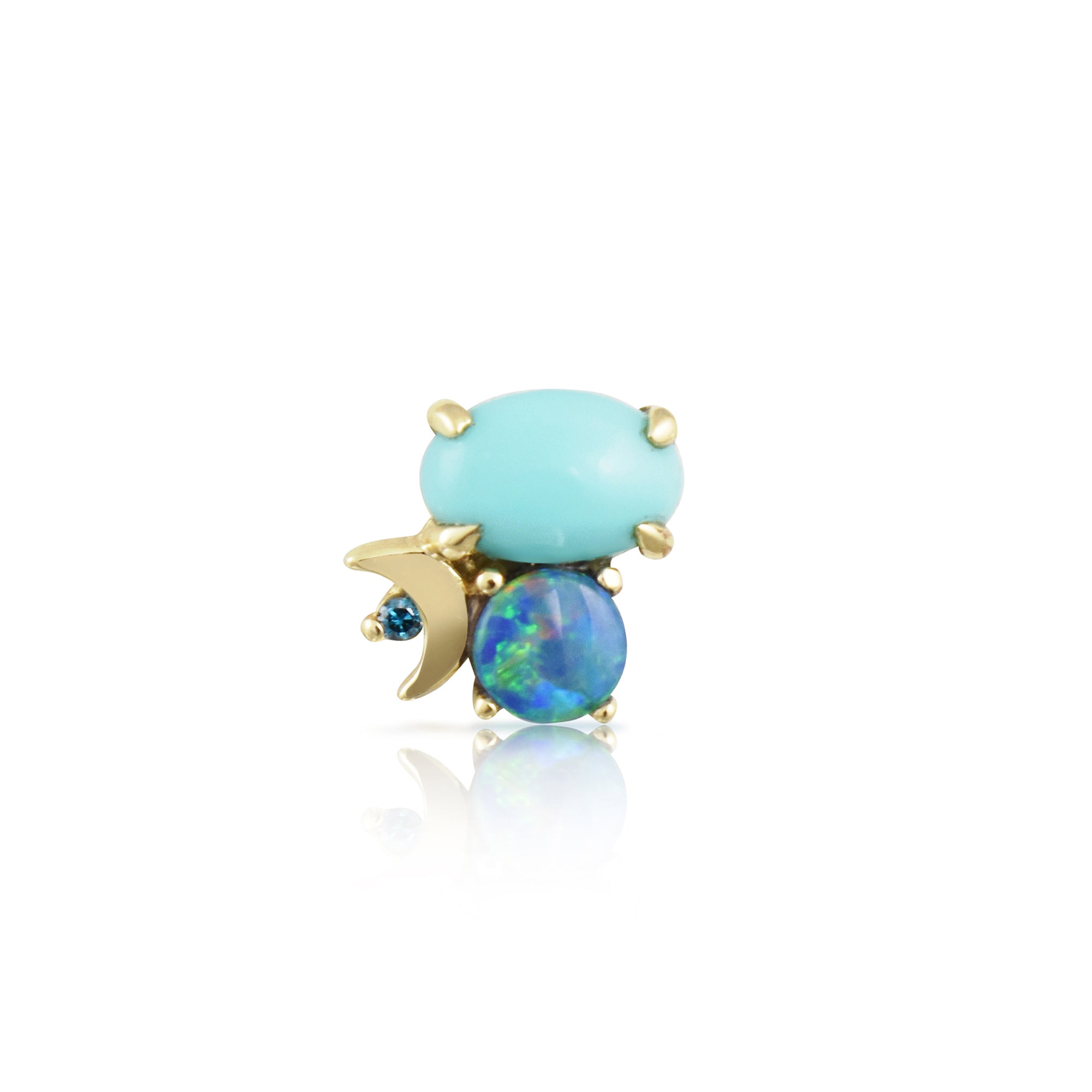 Gemstone & Diamond 14K Crescent Moon Stud