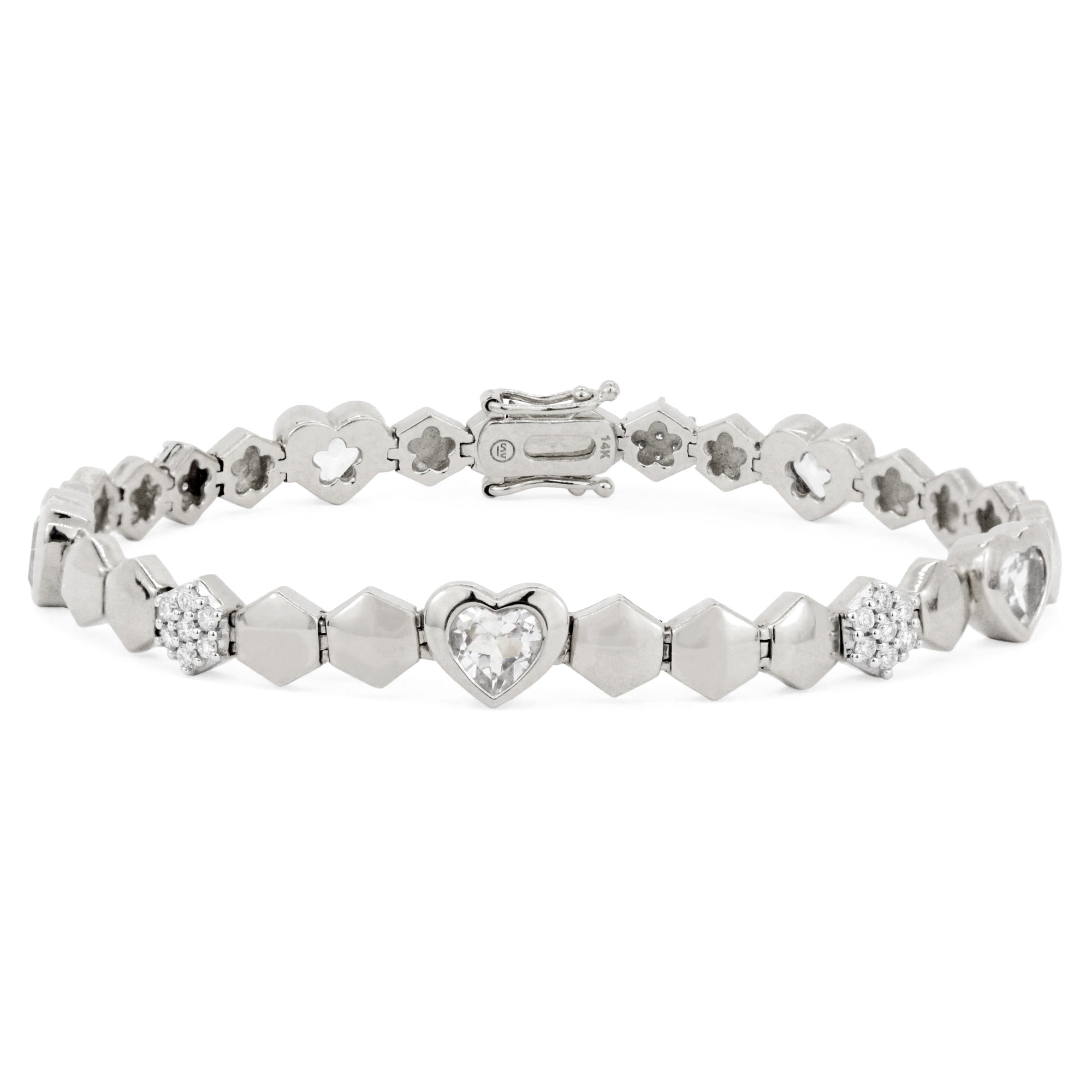 Honeycomb & Heart 14K Diamond & Gemstone Bracelet