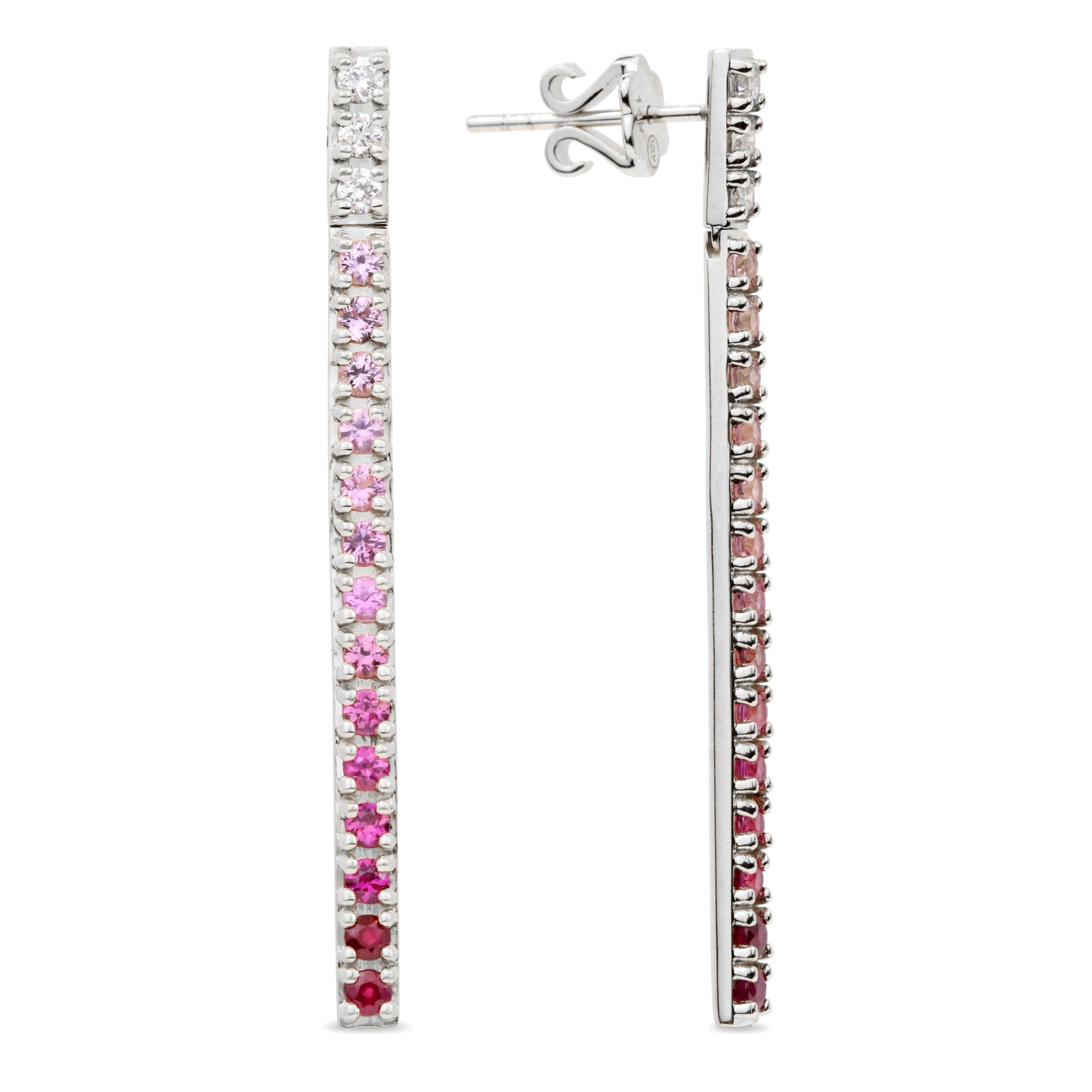 Aretes colgantes con barra recta de piedras preciosas de 14 quilates