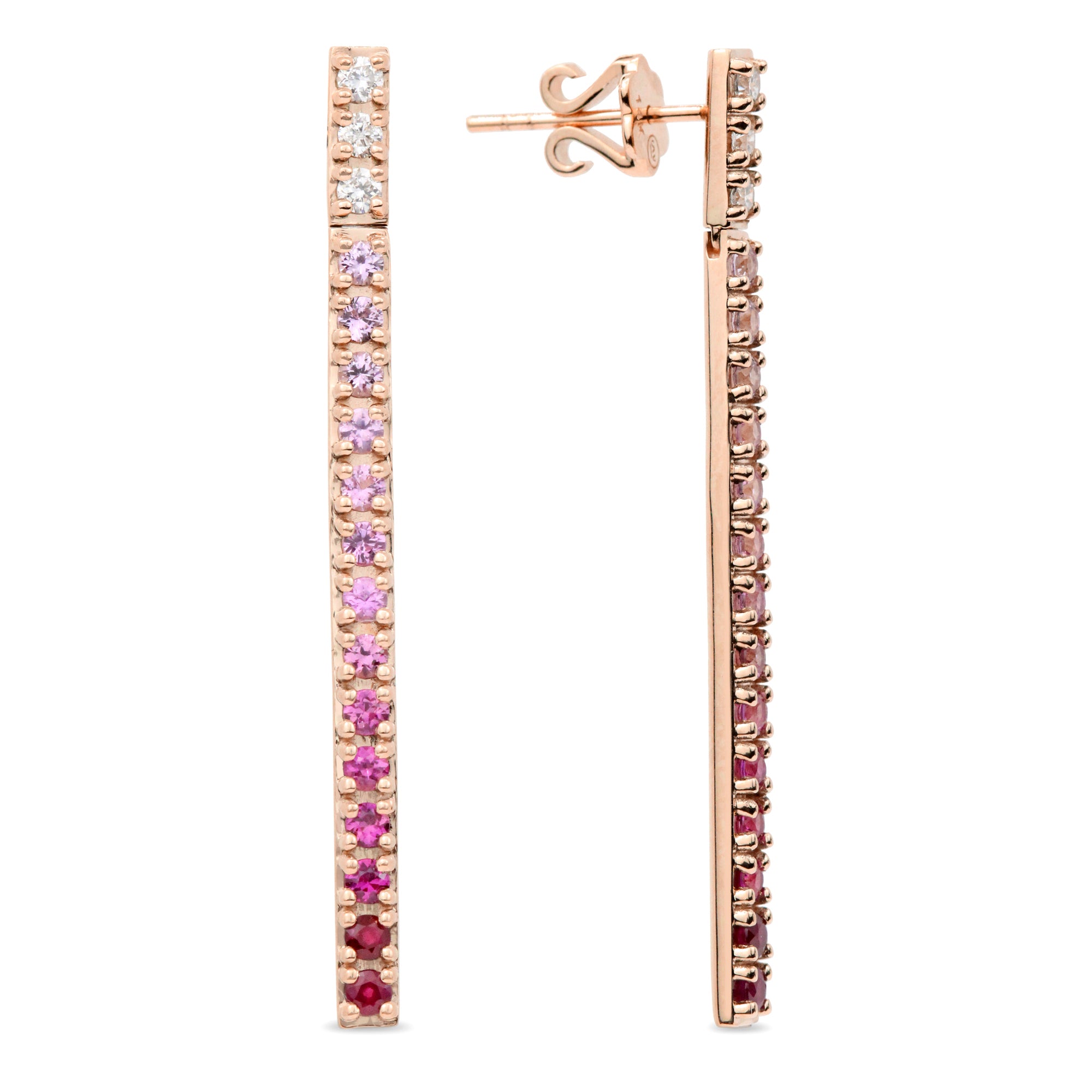 Aretes colgantes con barra recta de piedras preciosas de 14 quilates
