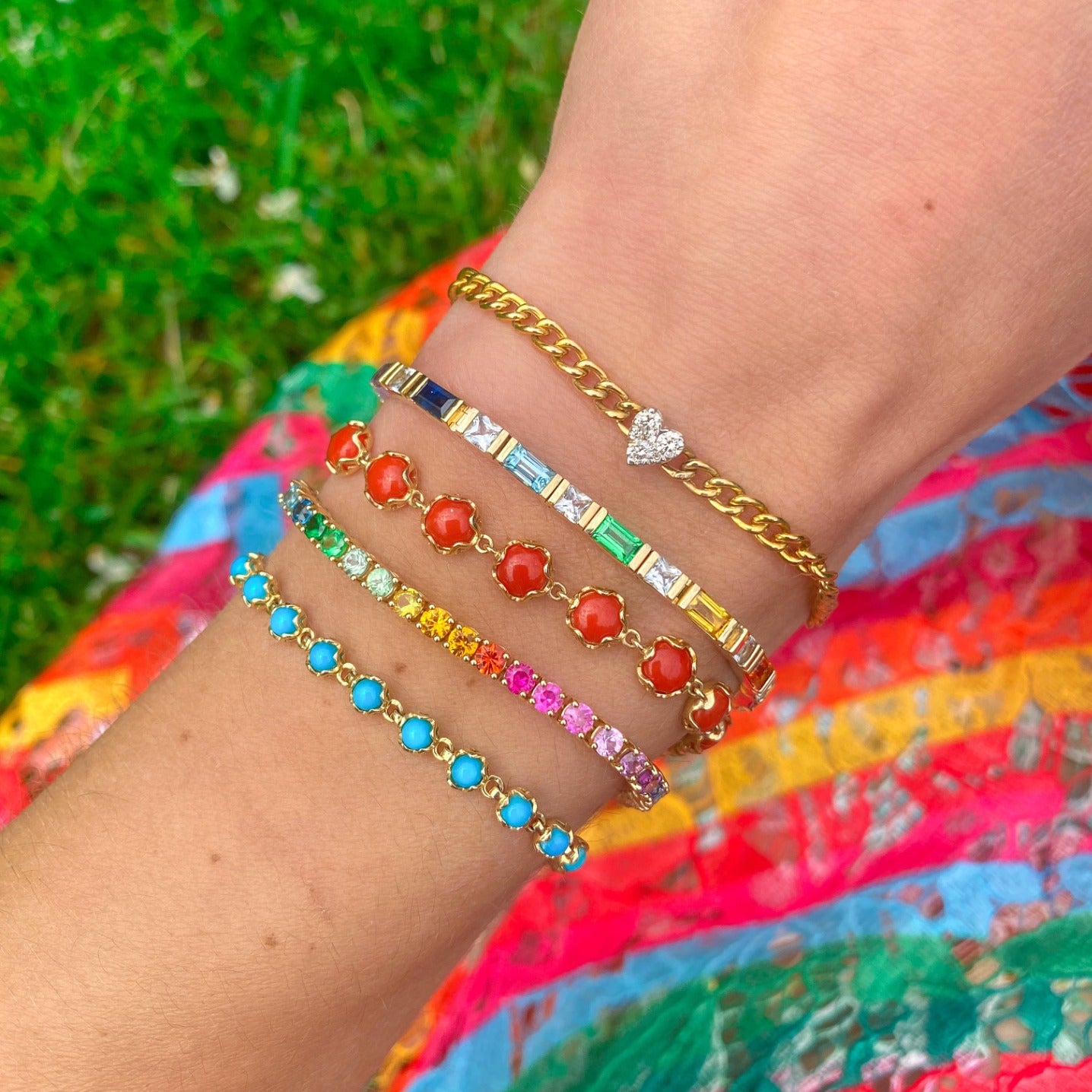 Diamond Heart 14K Curb Link Bracelet